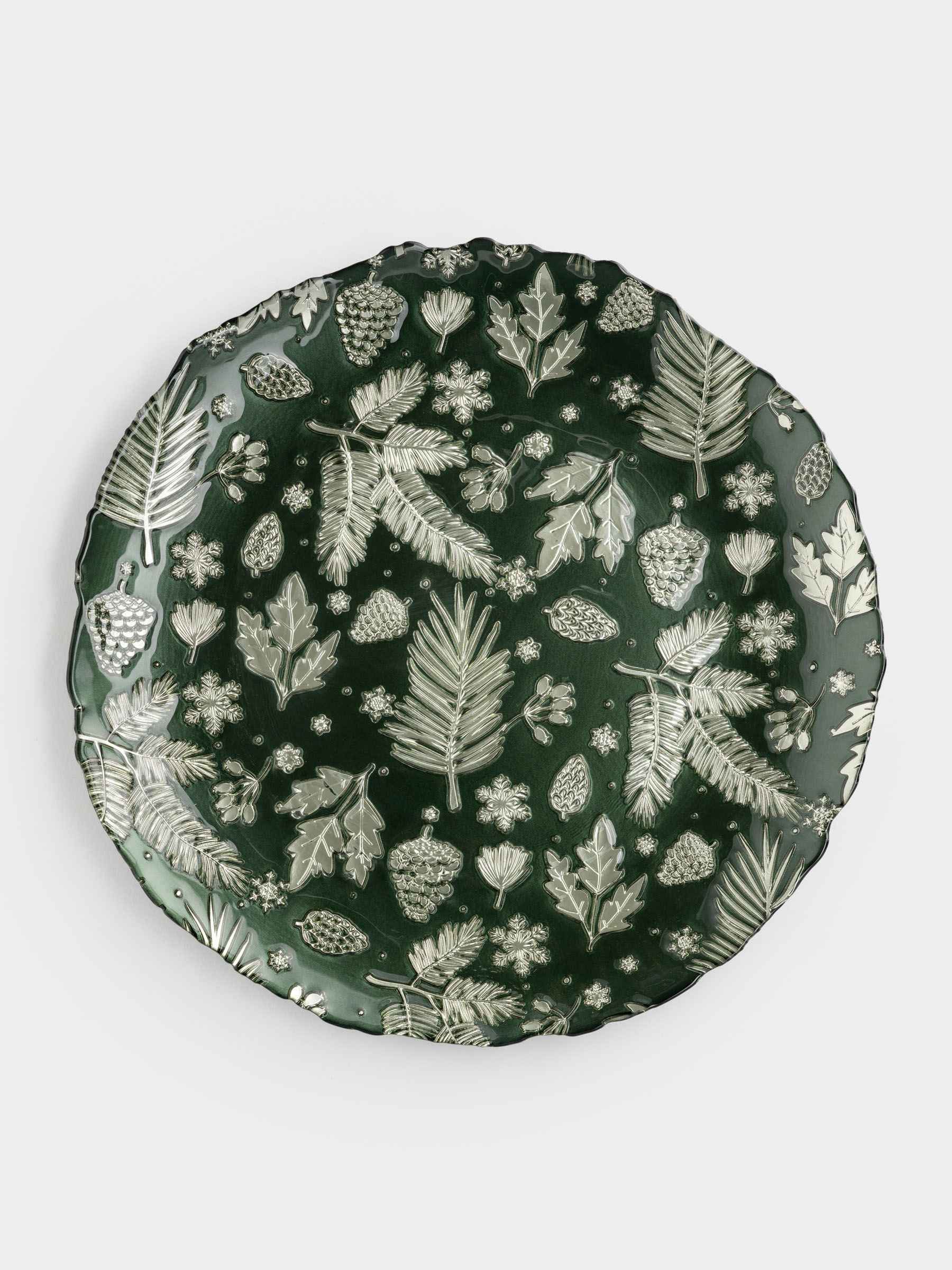 Блюдо, 33 см, стекло, зеленое, Еловые ветки, Granada