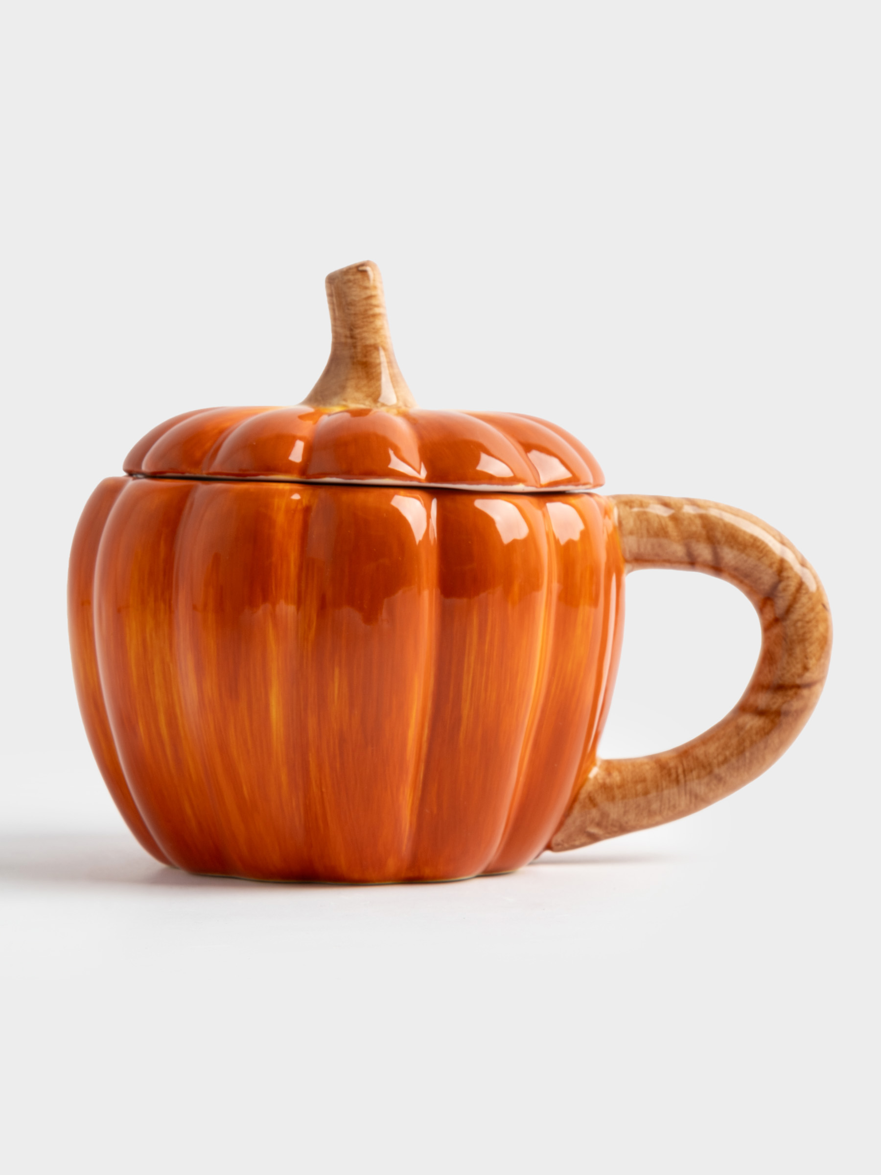 Кружка, 450 мл, с крышкой, керамика, оранжевая, Тыква, Bright pumpkin