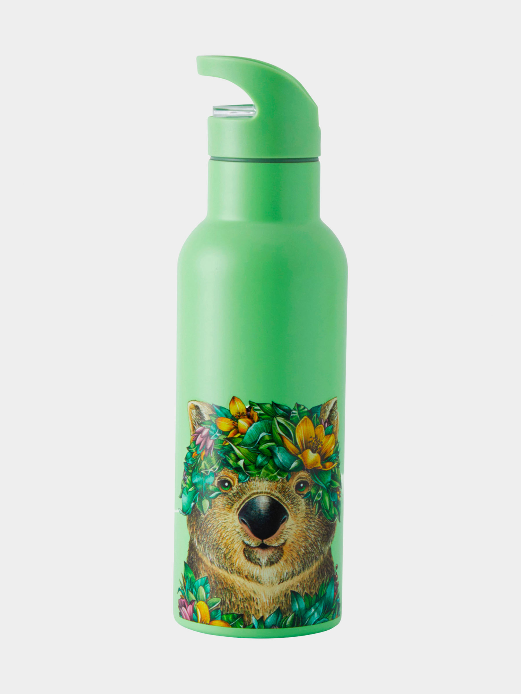 Термос-бутылка, 500 мл, с трубочкой, сталь/пластик, зеленый, Вомбат, Marini Ferlazzo