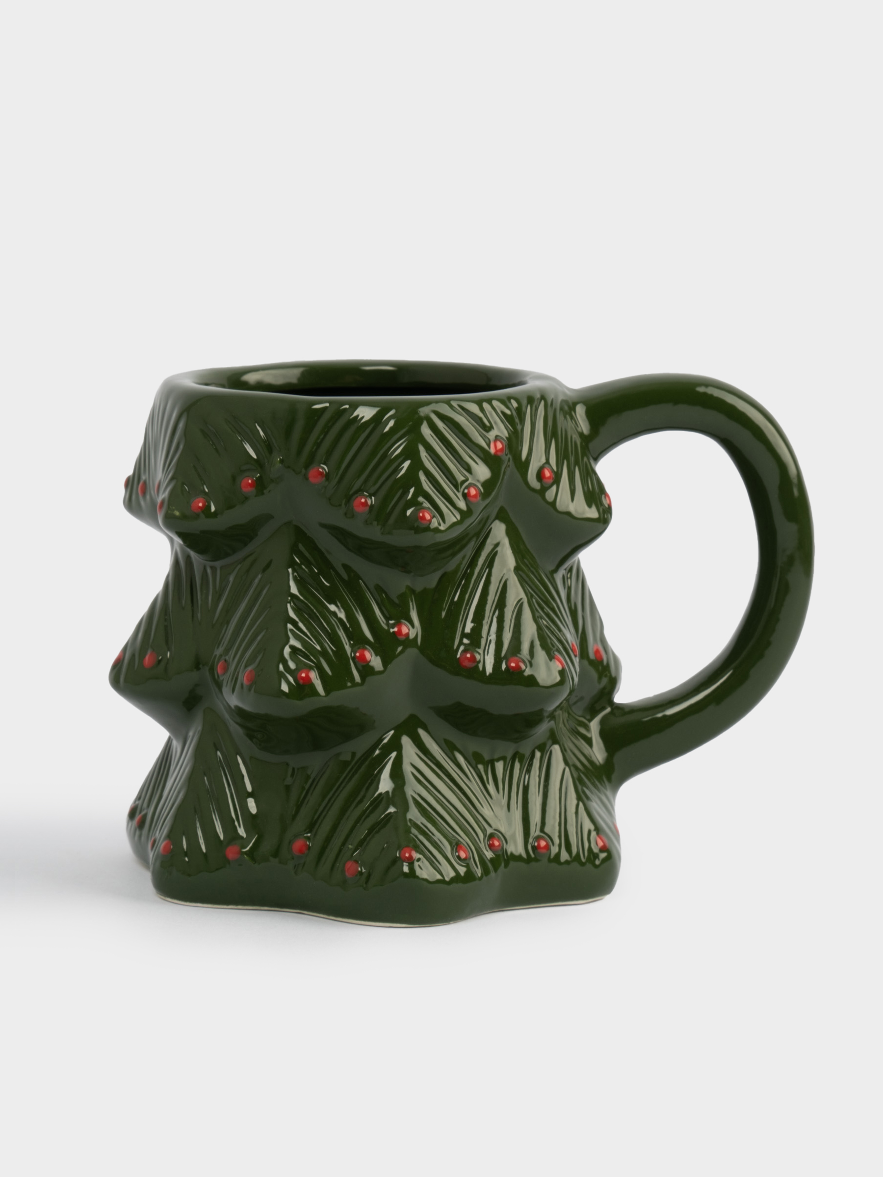 Кружка, 380 мл, керамика, зелено-красная, Елка, Fir