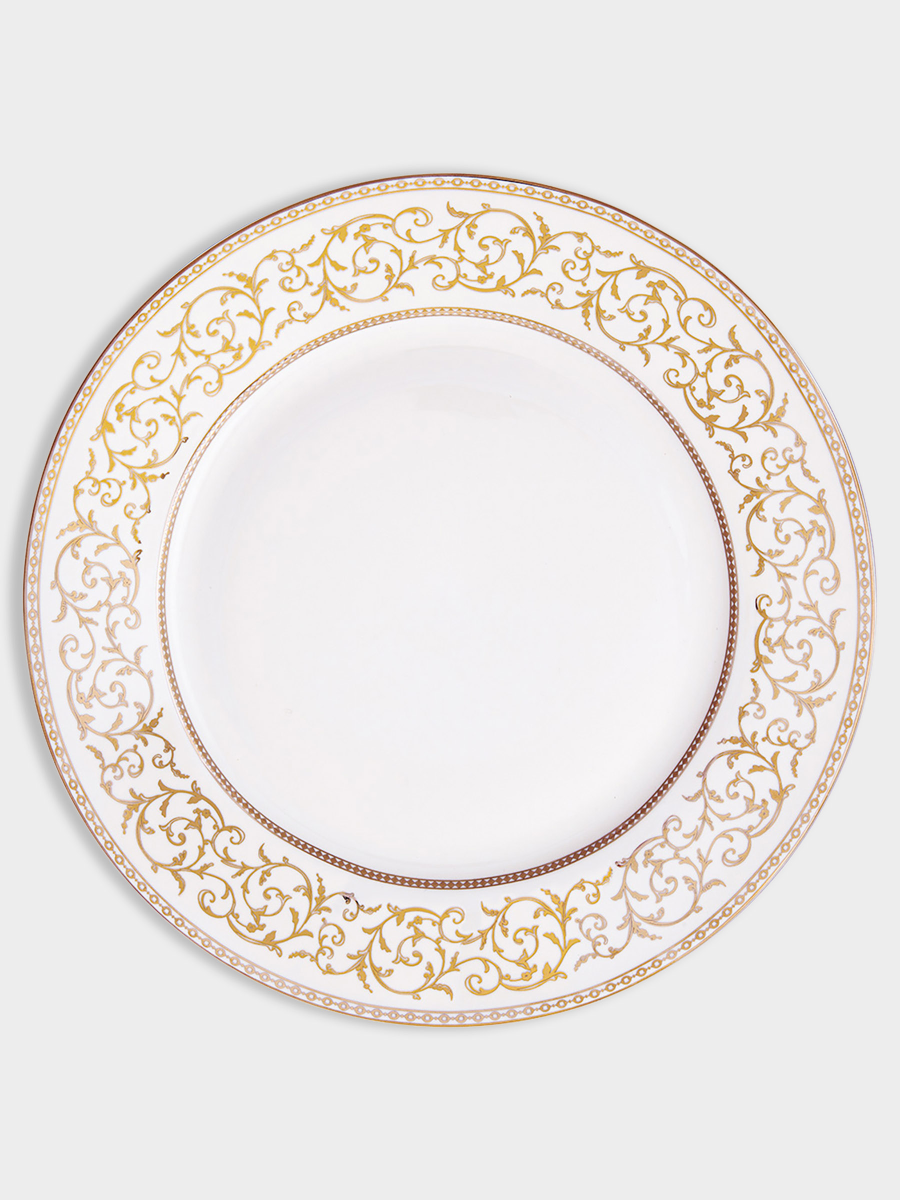 Тарелка обеденная, 27 см, фарфор P, белая, с золотистым орнаментом, Golden