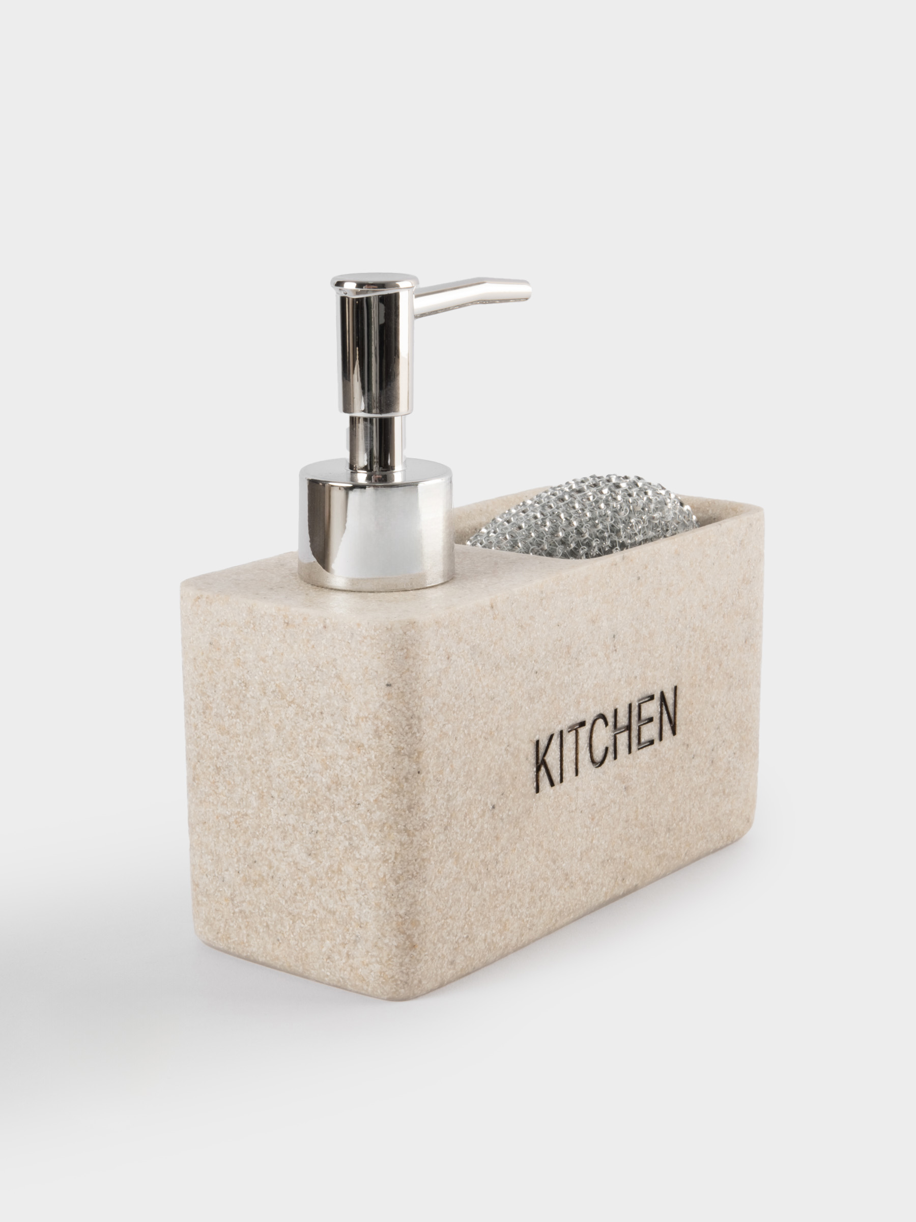 Диспенсер для моющего средства, 160 мл, органайзер, с губкой, полирезин/пластик, бежевый, Stone