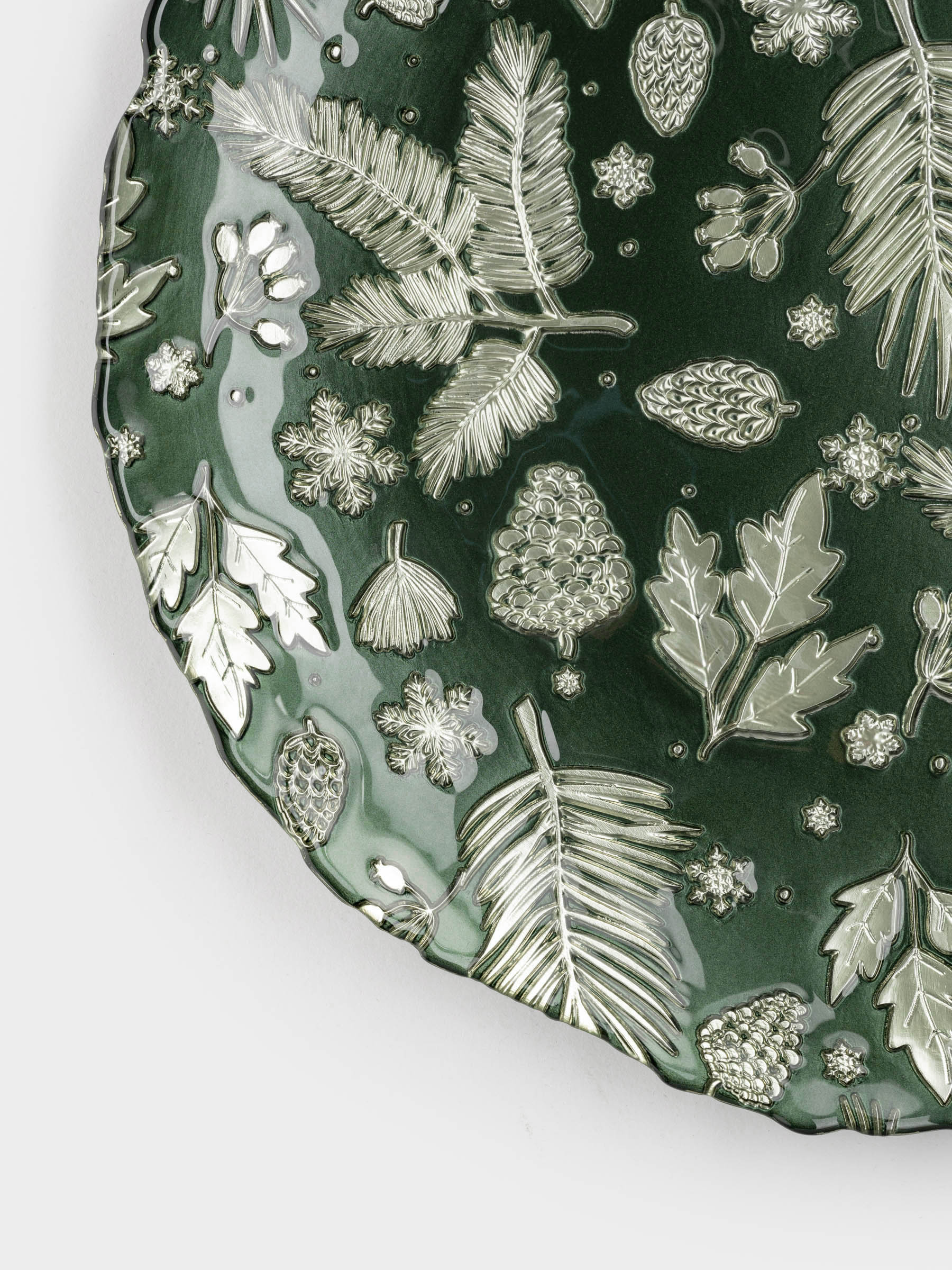 Блюдо, 33 см, стекло, зеленое, Еловые ветки, Granada