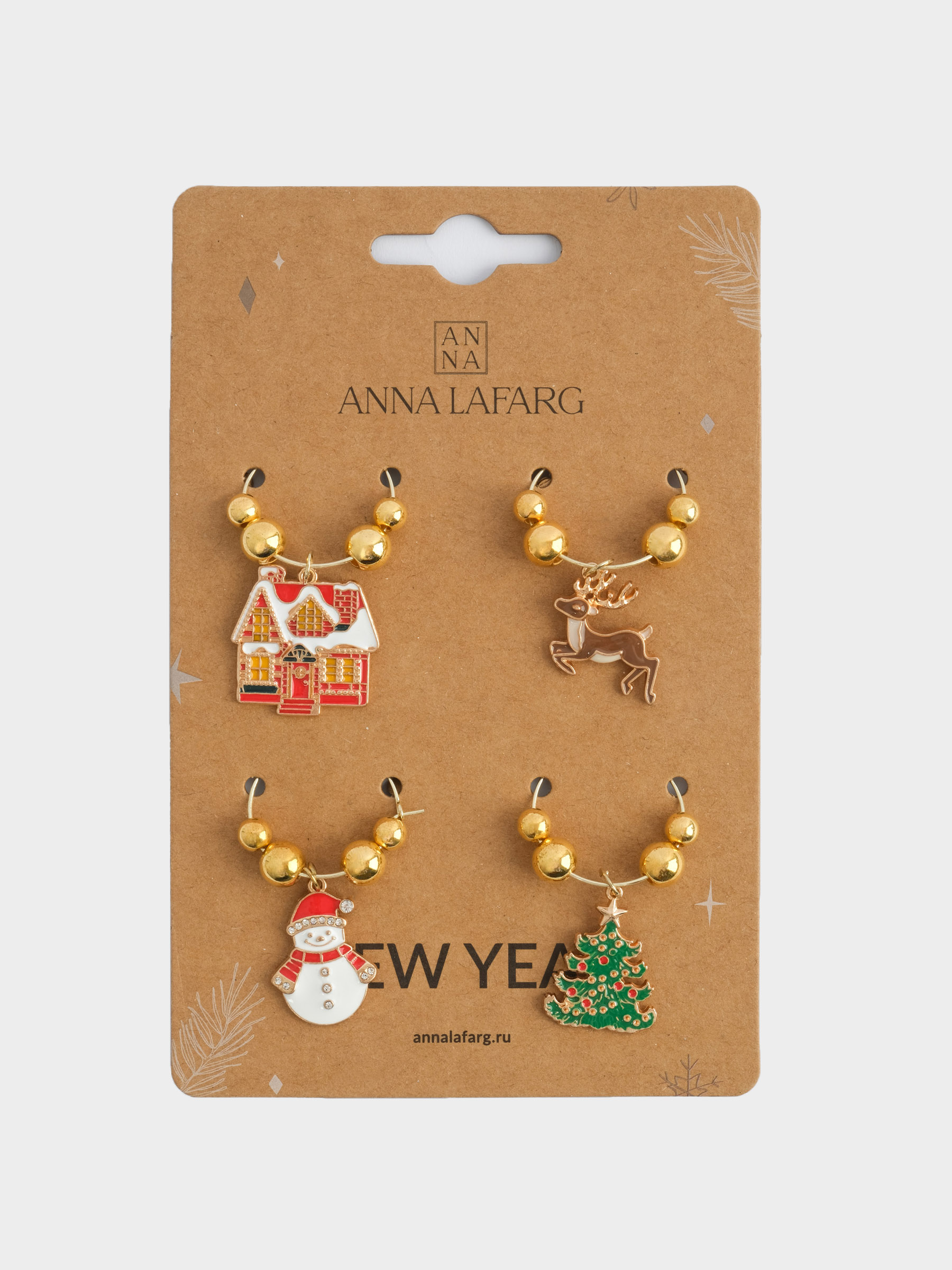 Подвеска для бокала, 4 шт, металл/стразы, Новогодние символы, New year