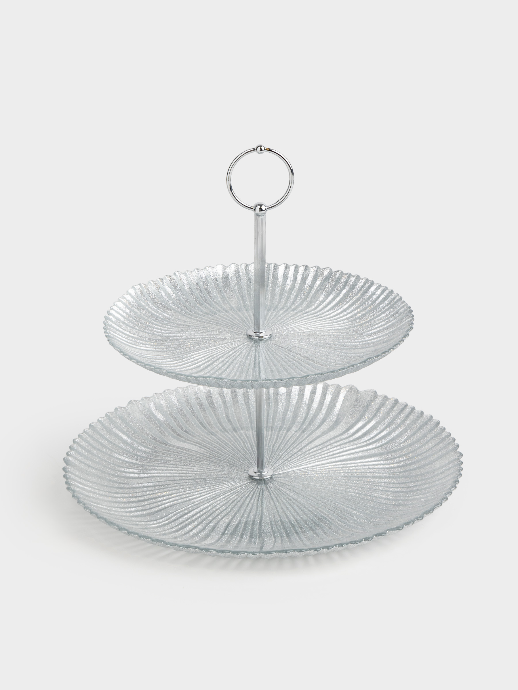 Подставка для пирожных, 21х28/26 см, 2 яруса, стекло/металл, серебристая, Avila