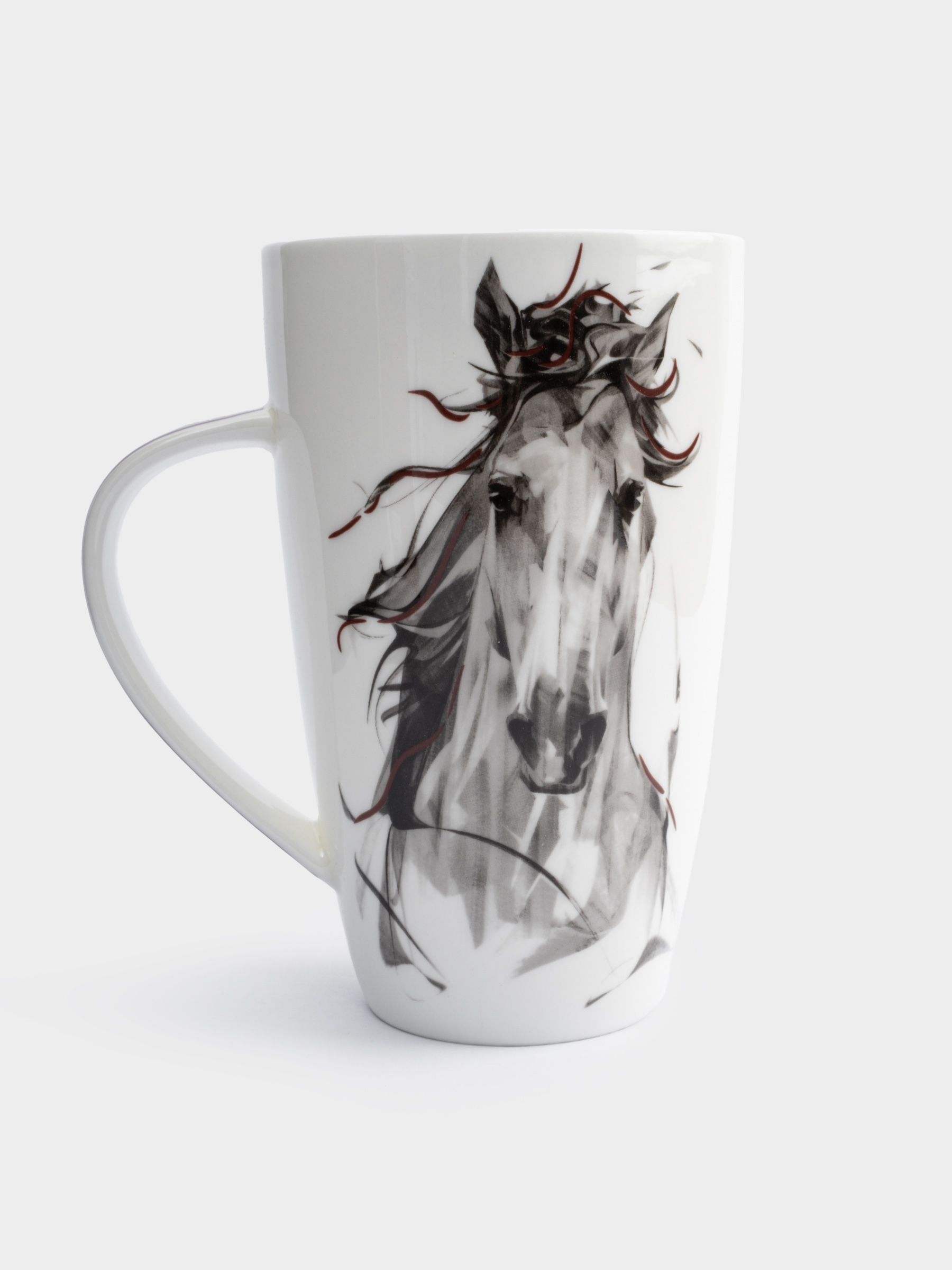Кружка, 600 мл, фарфор F, черно-белая, Конь, Horse