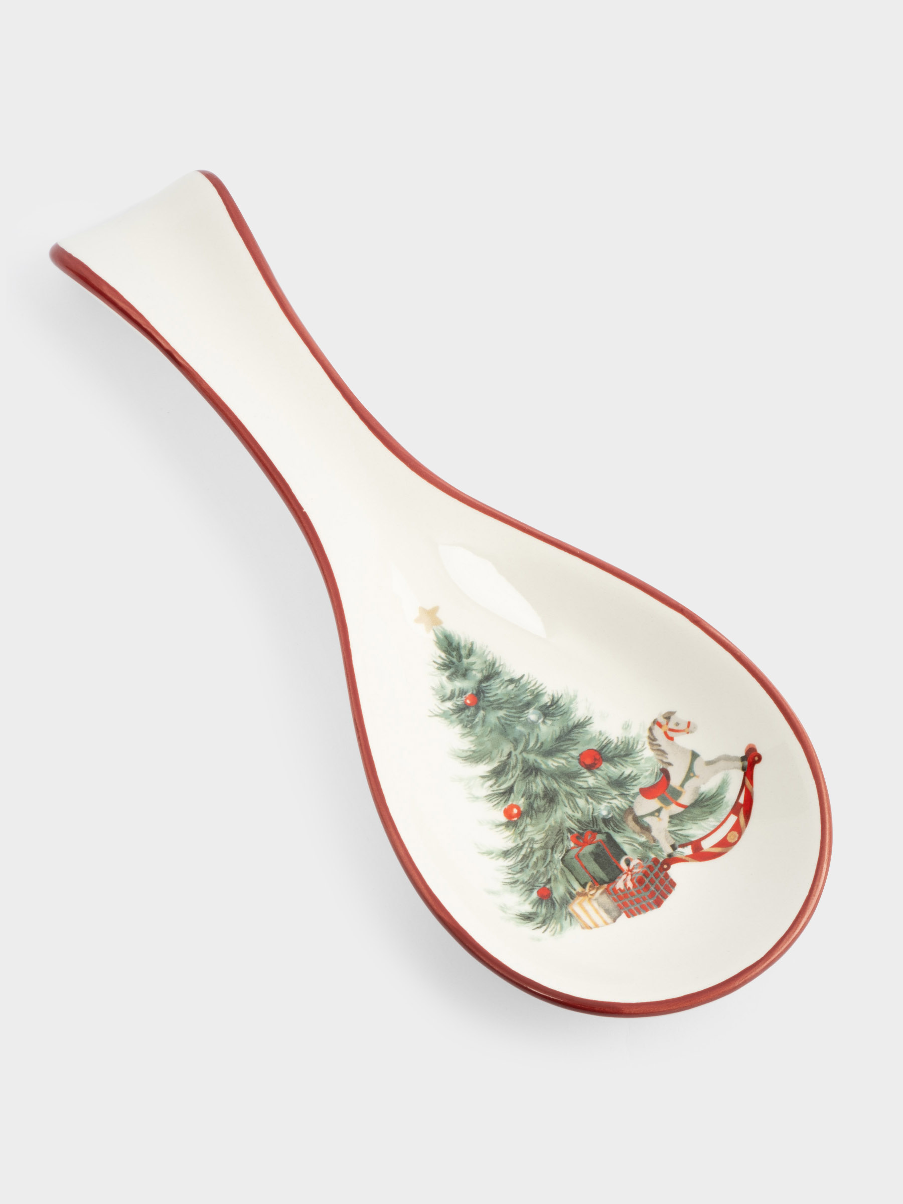Подставка под ложку, 25х9 см, керамика, красная, Лошадка у елки, Festival