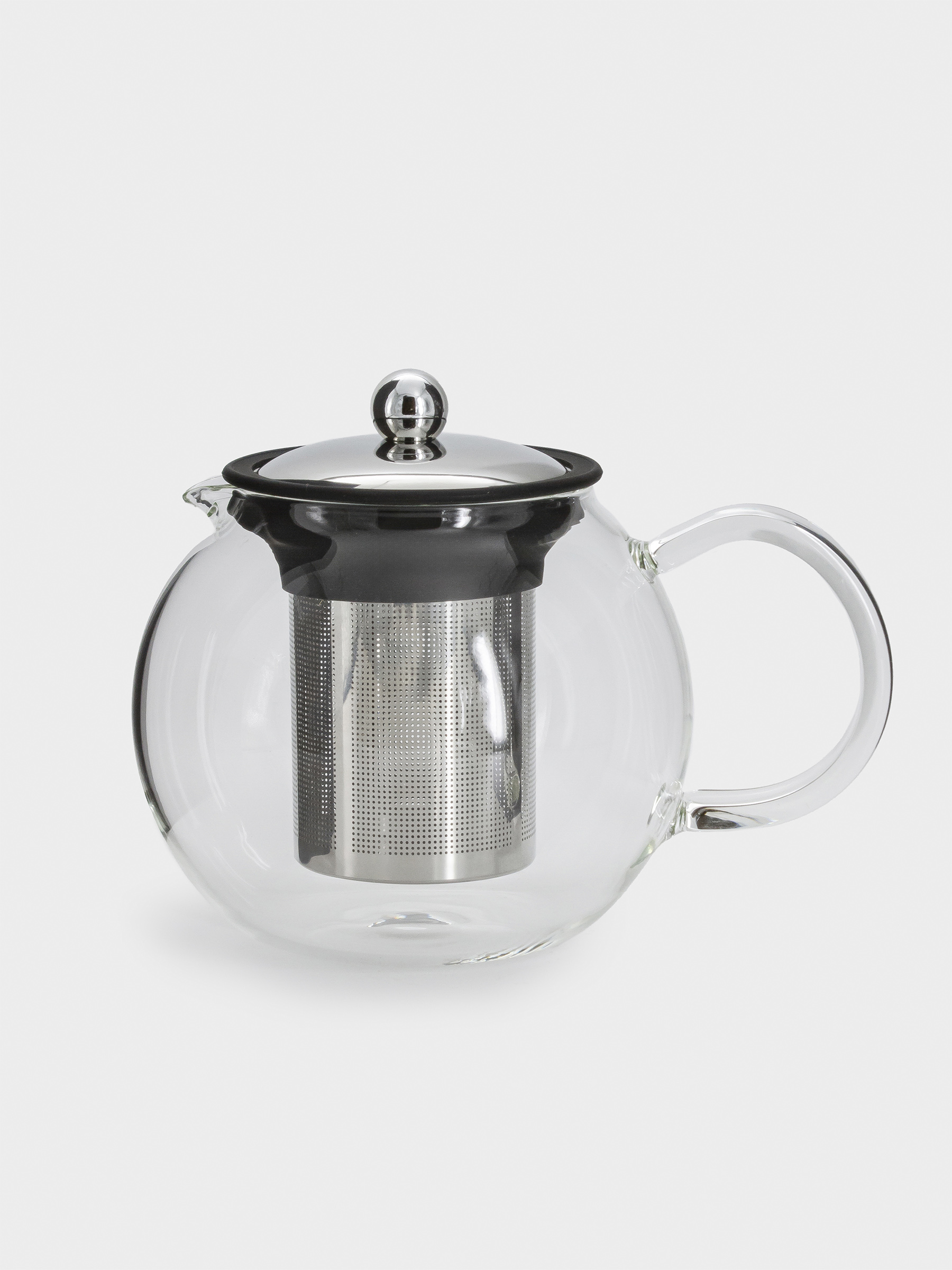 Чайник заварочный, 1,2 л, стекло Б/сталь/силикон, серебристо-черный, Base black