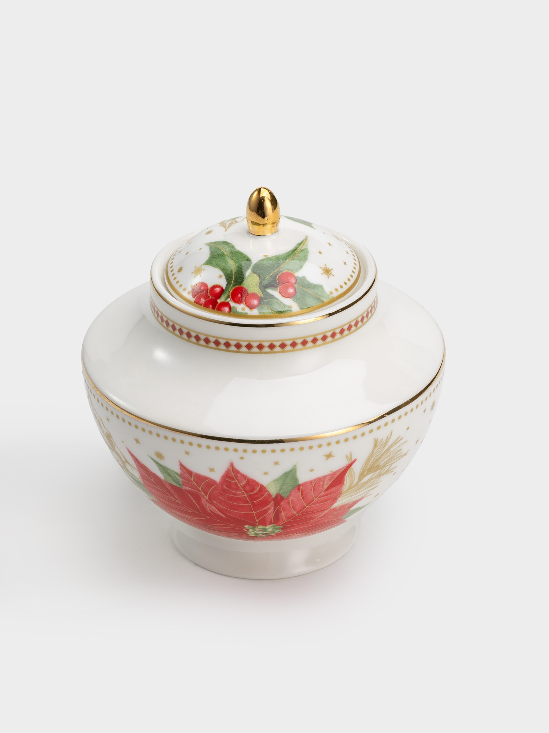 Сахарница, 0,25 л, Пуансеттия и ягоды