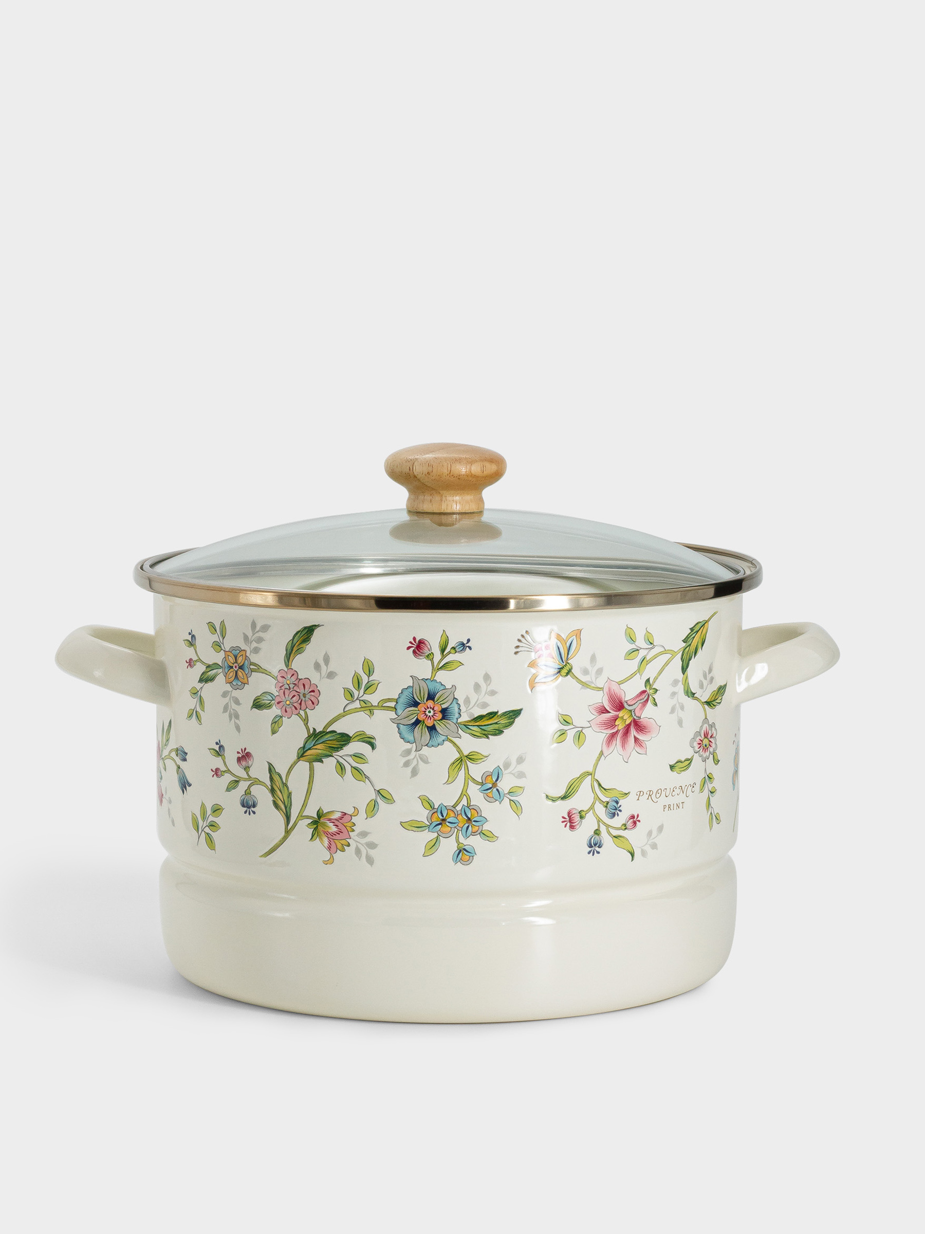 Кастрюля, 24 см, 6.5 л, со вставкой-пароваркой, эмалированная, с крышкой стеклянной, Прованс