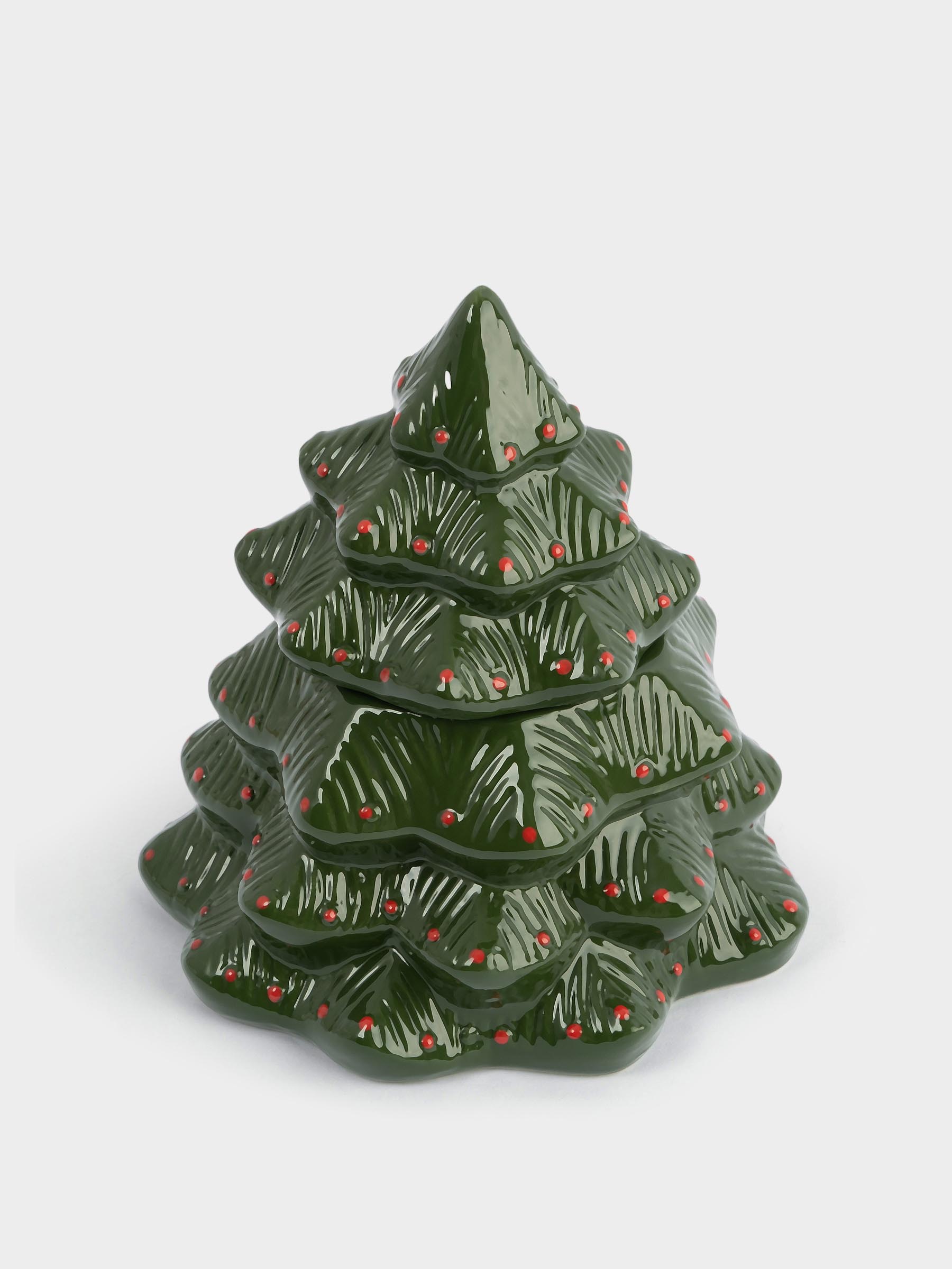 Емкость для хранения, 15x17 см, 510 мл, керамика, зелено-красная, Елка, Fir