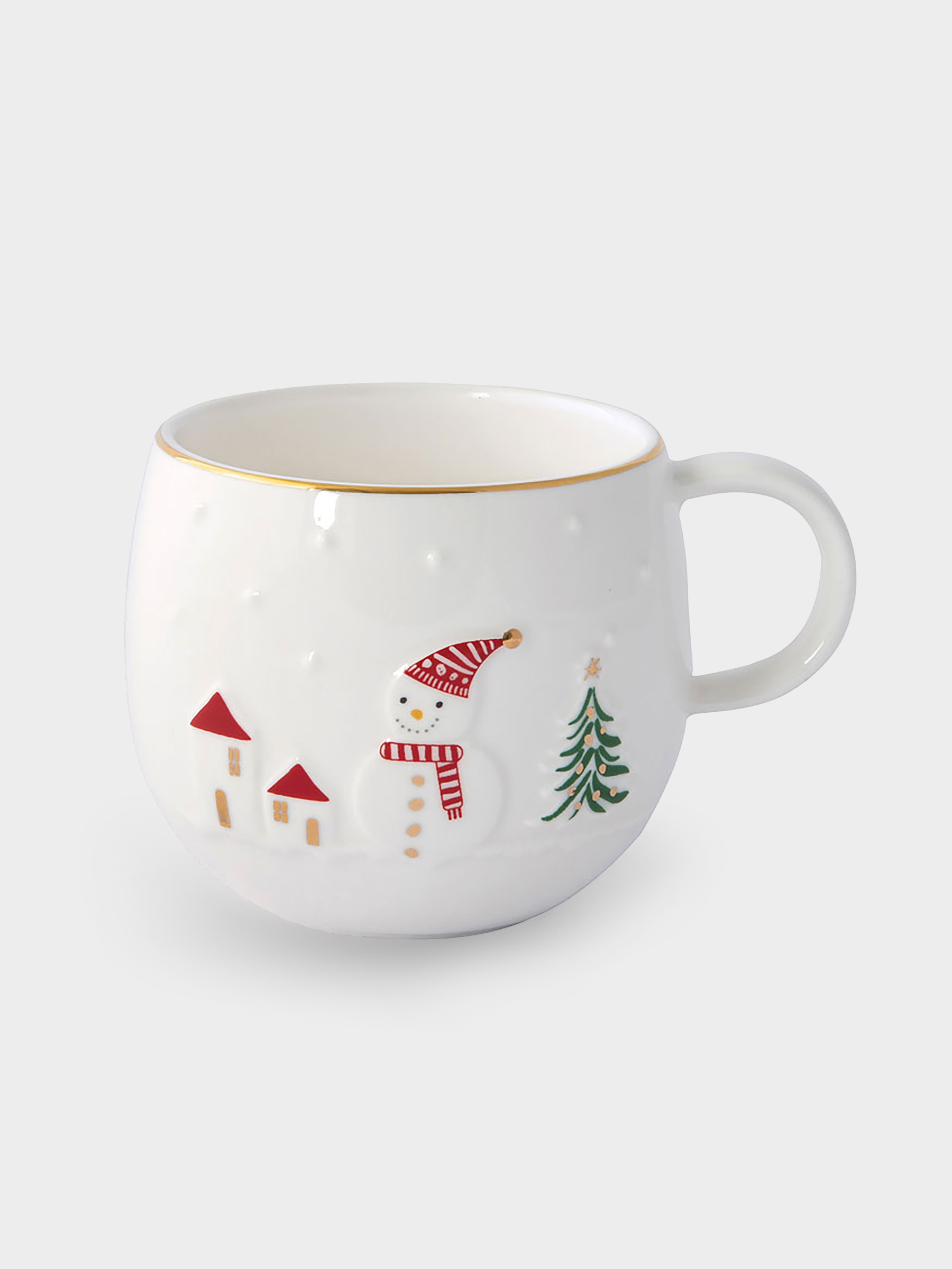 Кружка, 400 мл, фарфор P, белая, с золотым кантом, Снеговик, Let It Snow