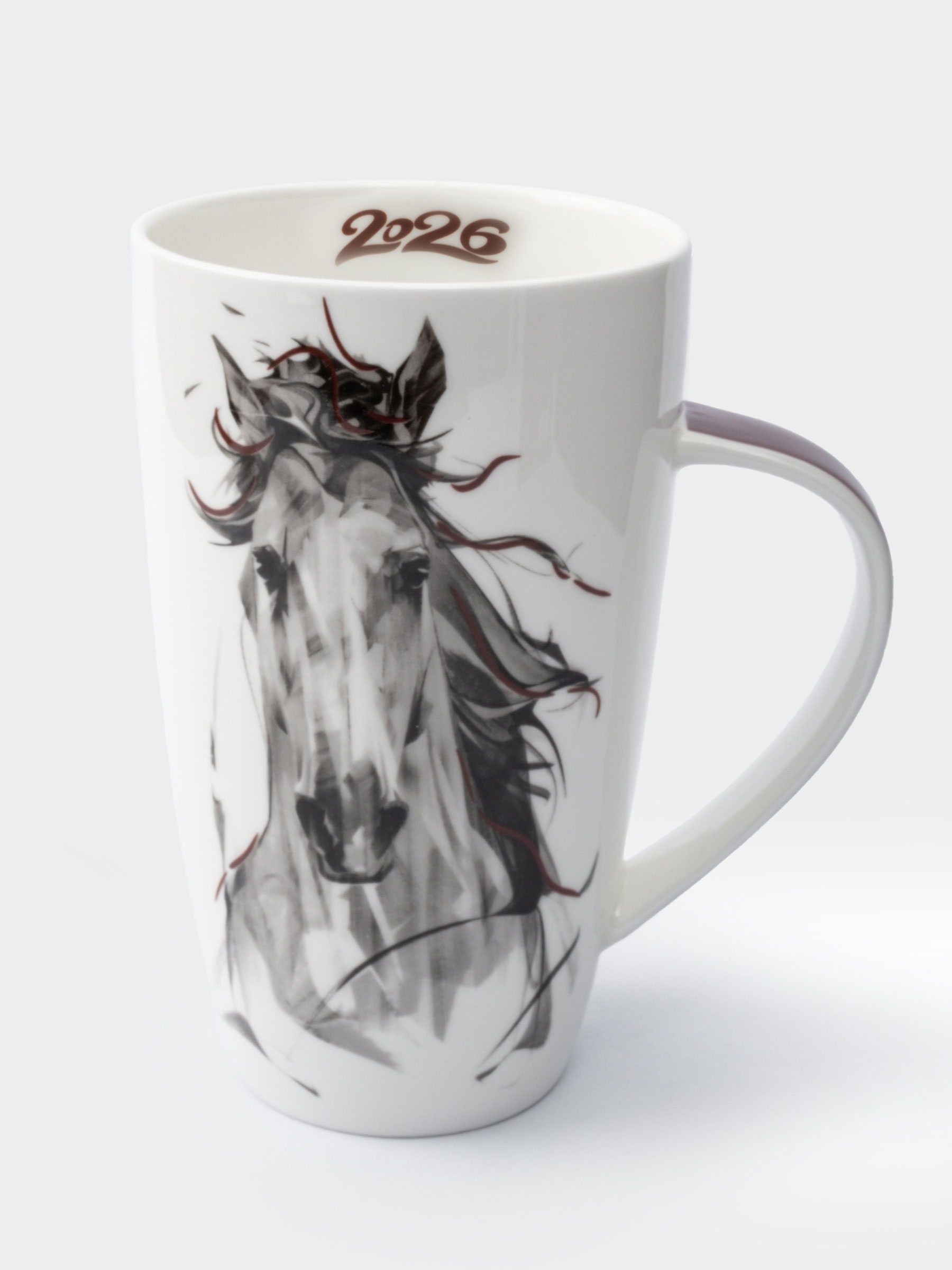 Кружка, 600 мл, фарфор F, черно-белая, Конь, Horse