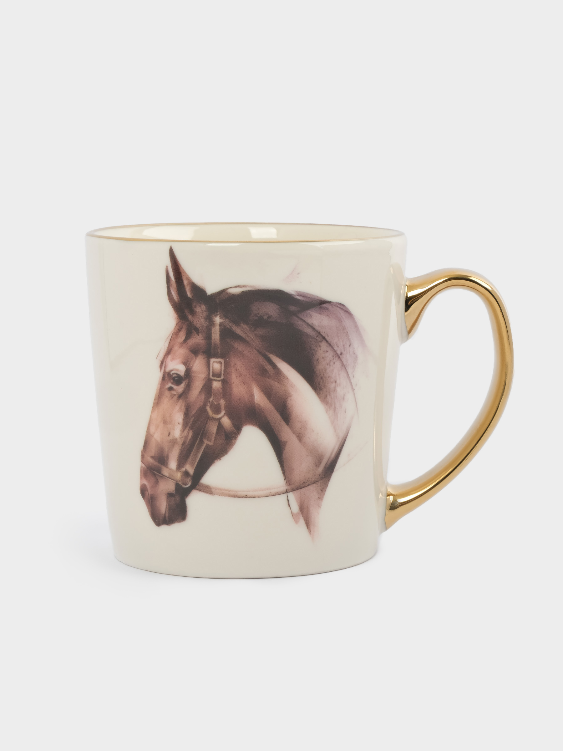Кружка, 500 мл, фарфор N, бело-золотистая, Голова лошади, Horse