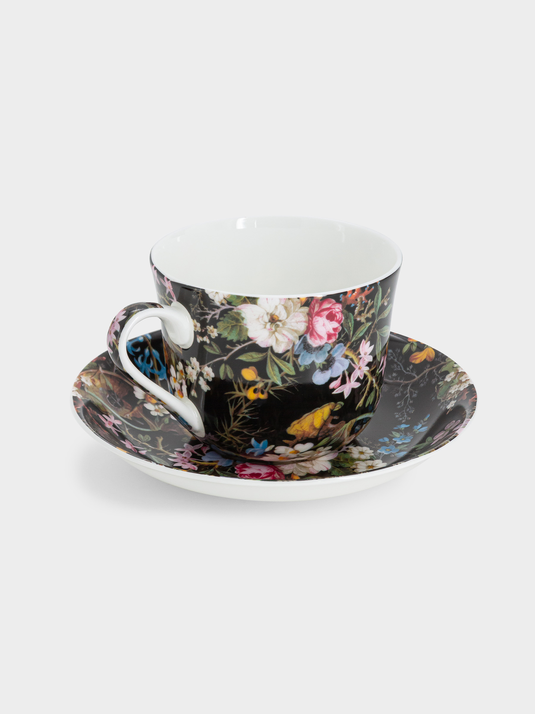 Чашка с блюдцем, 480 мл, Полночные цветы