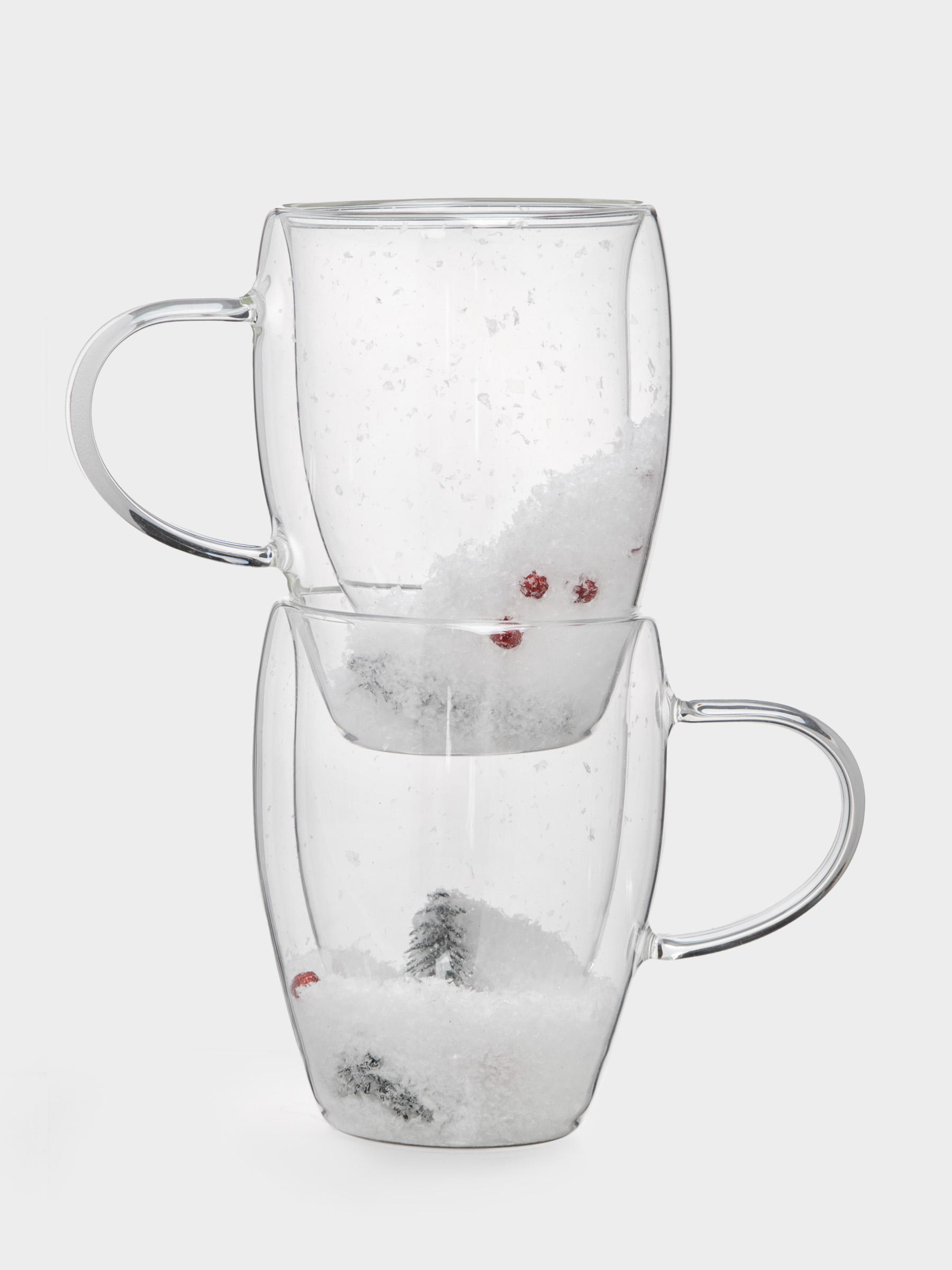 Кружка, 350 мл, 2 шт, стекло Б, с ягодами и еловыми ветками внутри, Wind-mystery