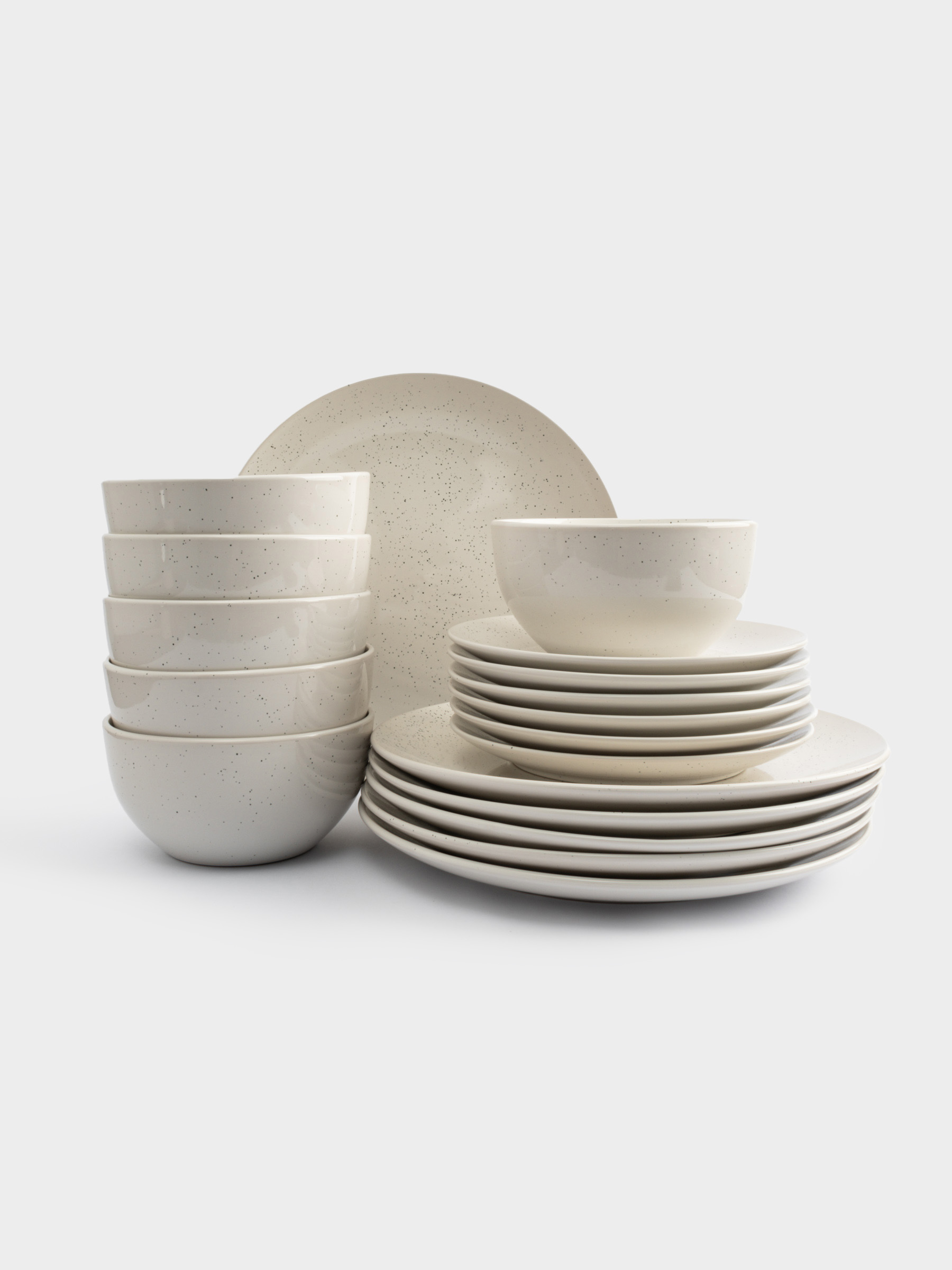 Сервиз обеденный, 6 перс, 18 пр, керамика, молочный, в крапинку, Viveiro