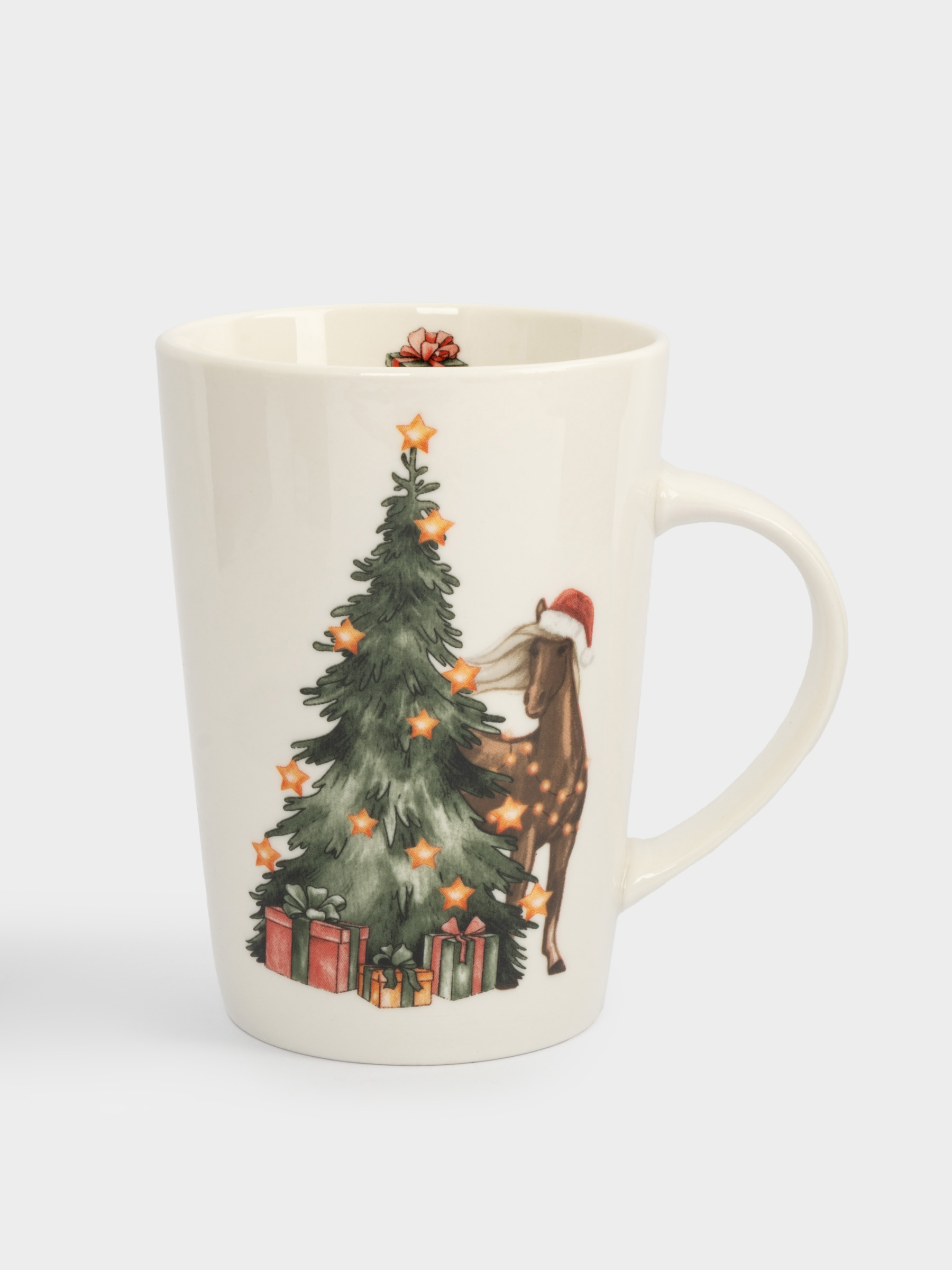 Кружка, 420 мл, фарфор N, белая, Лошадь у елки, Bright horse
