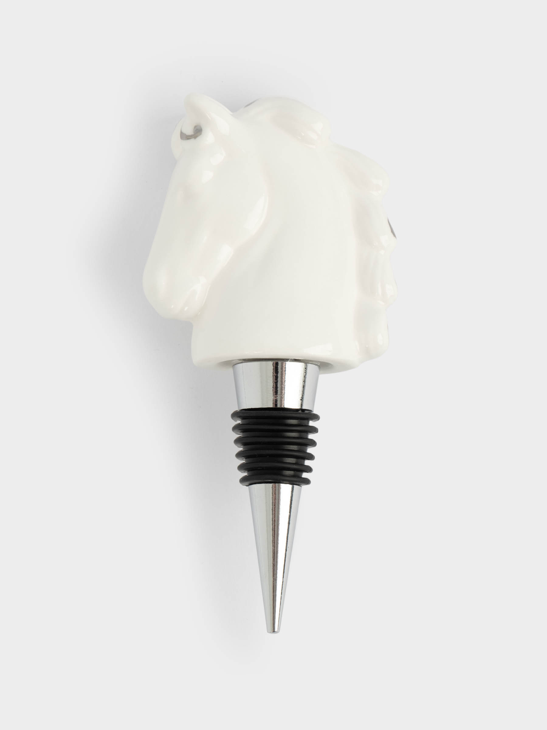 Пробка для винной бутылки, 11 см, металл/фарфор P, бело-серебристая, Конь, Horse