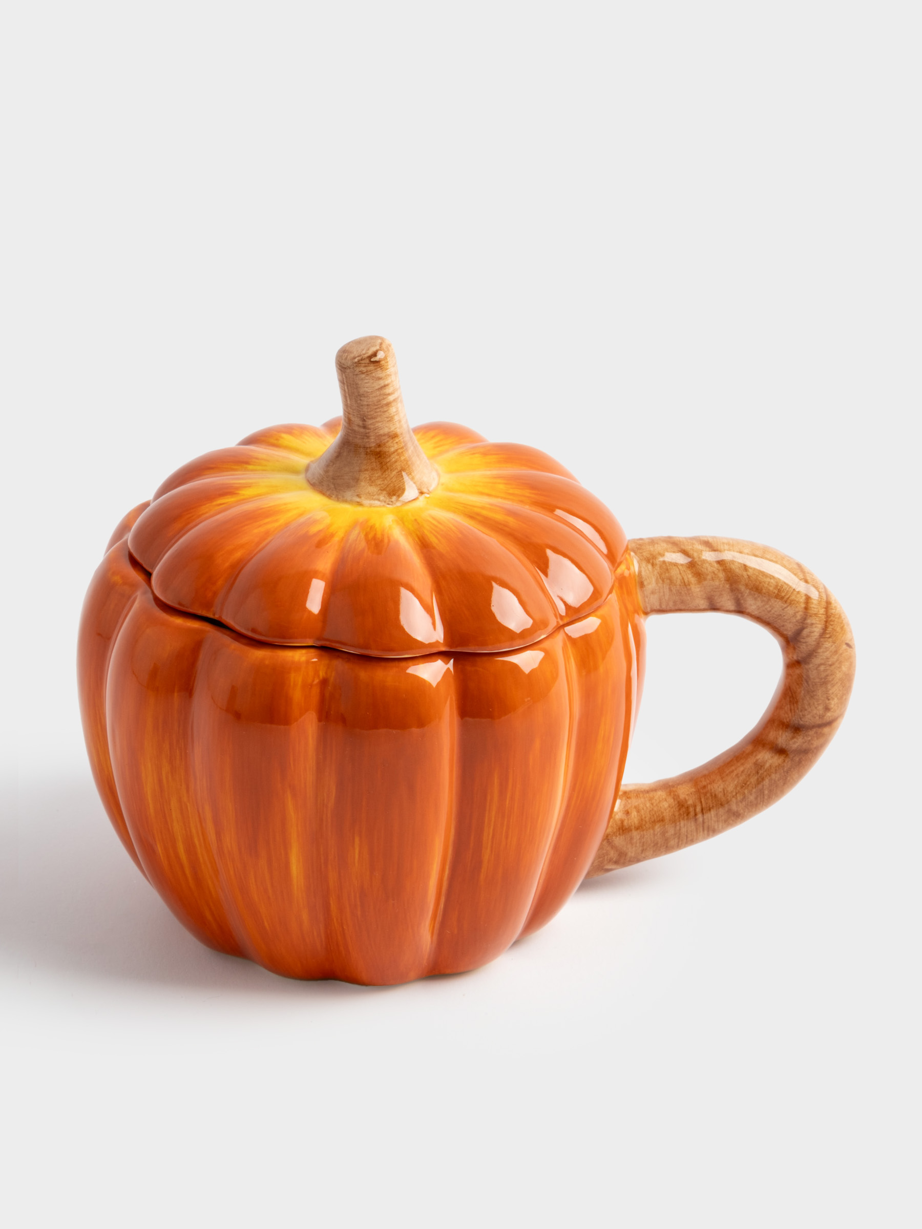 Кружка, 450 мл, с крышкой, керамика, оранжевая, Тыква, Bright pumpkin