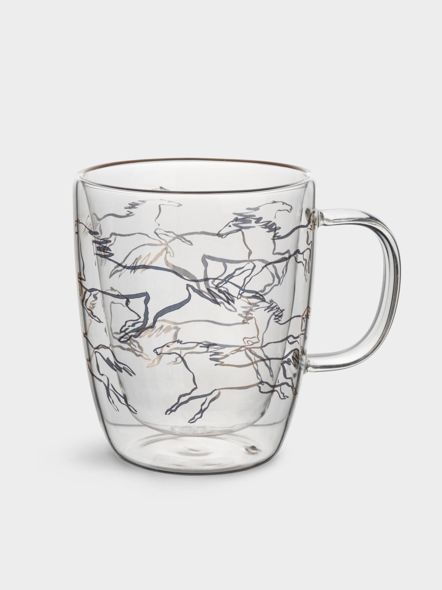Кружка, 370 мл, стекло Б, золотистая, Кони, Wind-Horse