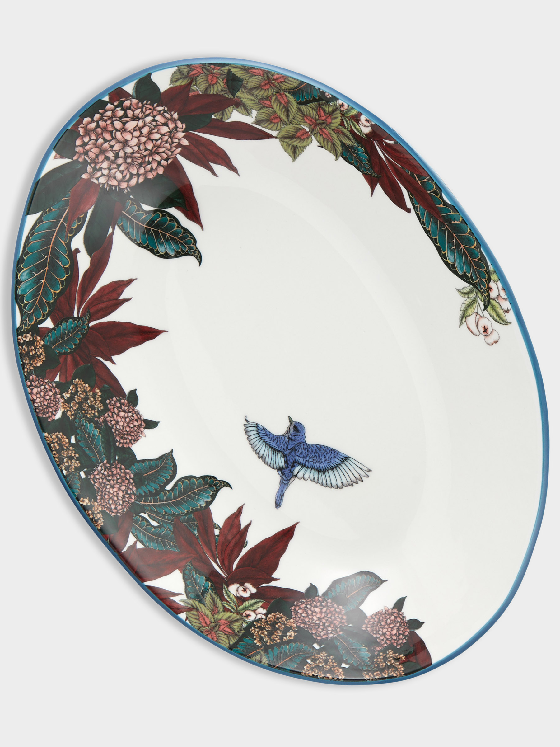 Салатник, 32х23 см, 1,5 л, керамика К, овальный, синий, Цветы и птица, Reminisce