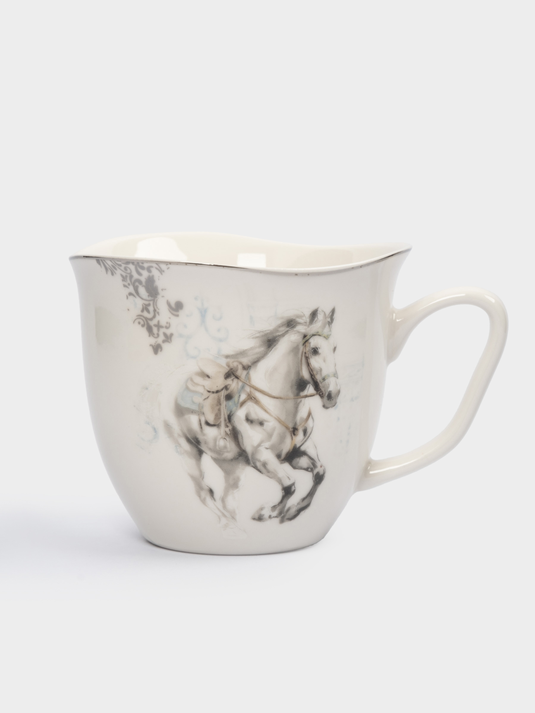Кружка, 320 мл, 2 шт, фарфор N, белая, с серебристым кантом, Конь, White horse