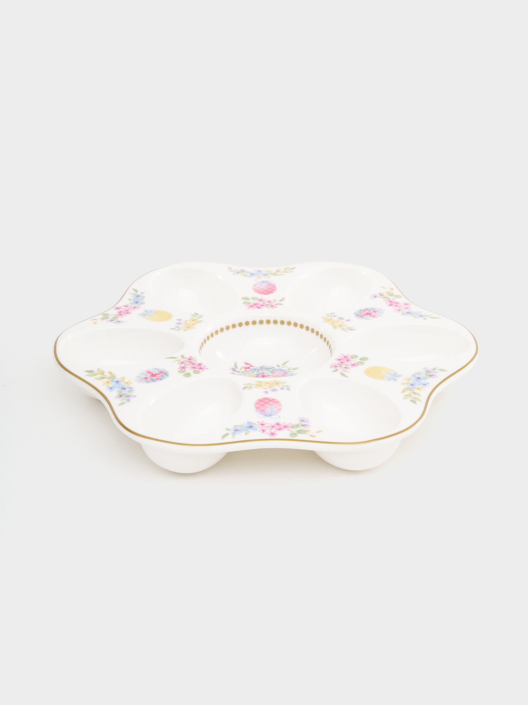 Блюдо для яиц, 21 см, 6 отд, фарфор P, белое, Цыплята и цветы, Spring Bloom