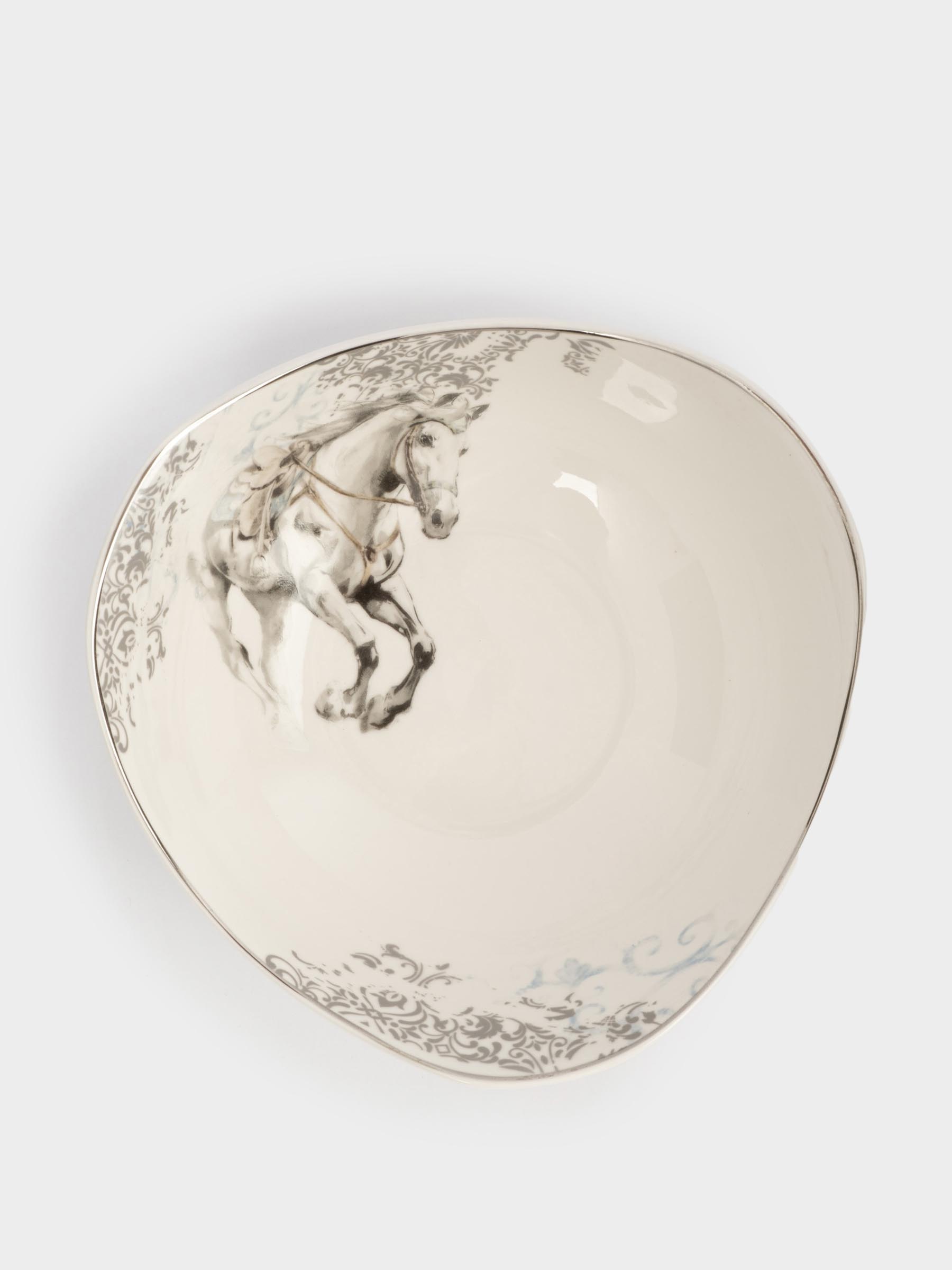 Пиала, 14х5 см, фарфор N, белая, с серебристым кантом, Конь, White horse