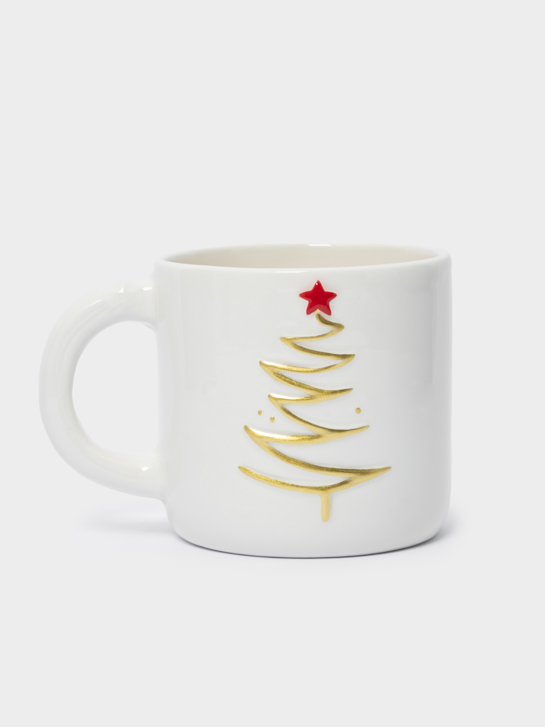Кружка, 340 мл, керамика, молочно-золотистая, Ель со звездой, New year
