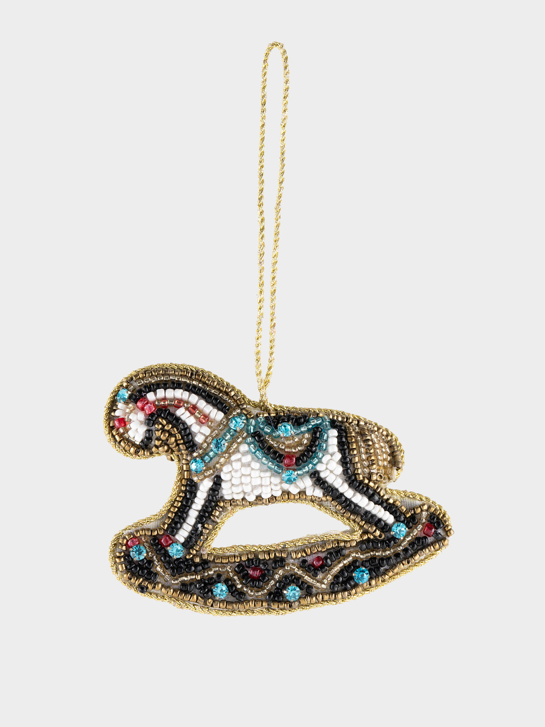 Игрушка елочная, 7 см, бисер/полифилл, бело-голубая, Конь, New year