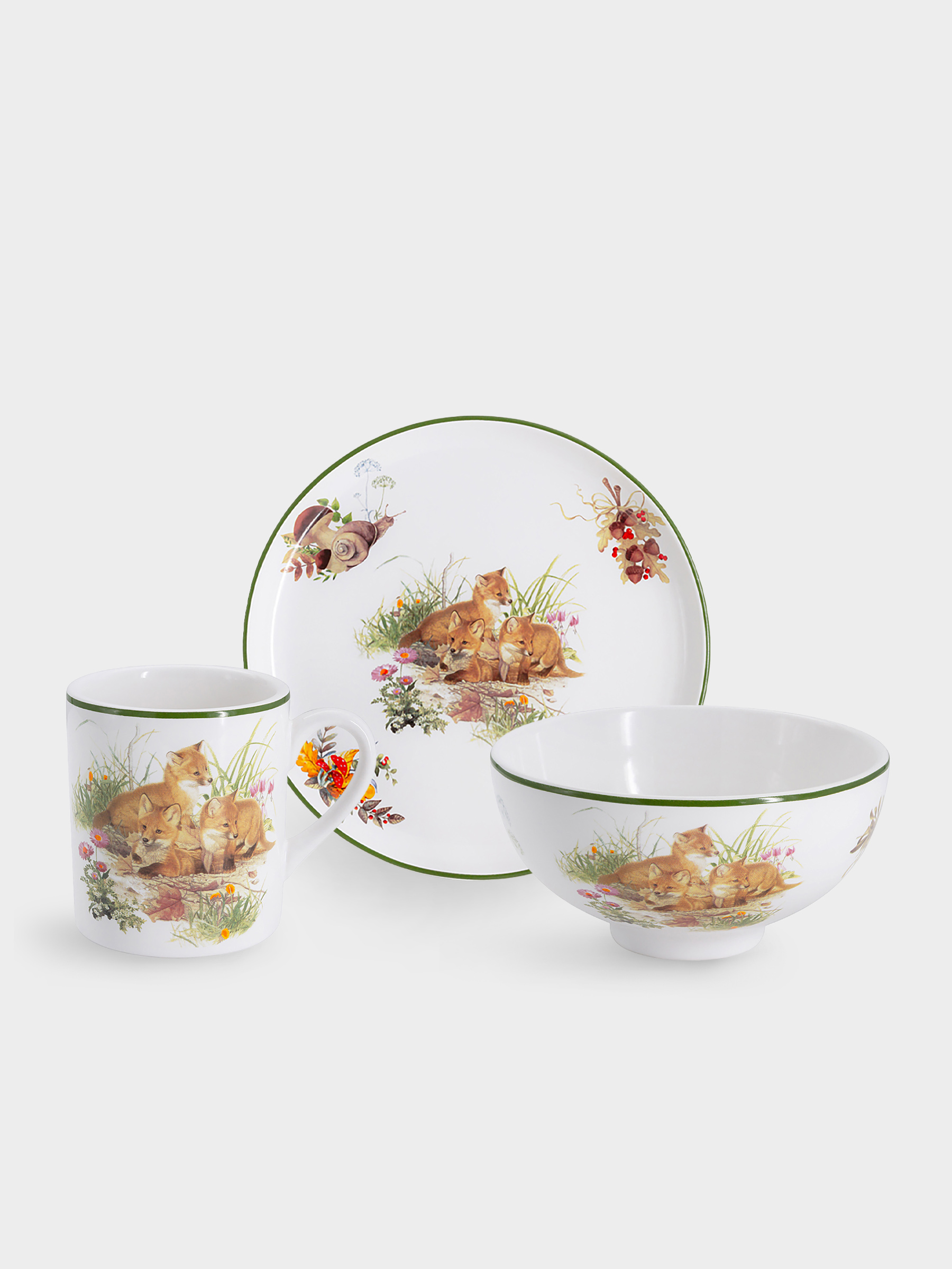 Набор, 3 пр, тарелка 18 см, салатник 13 см, кружка 200 мл, Лисята