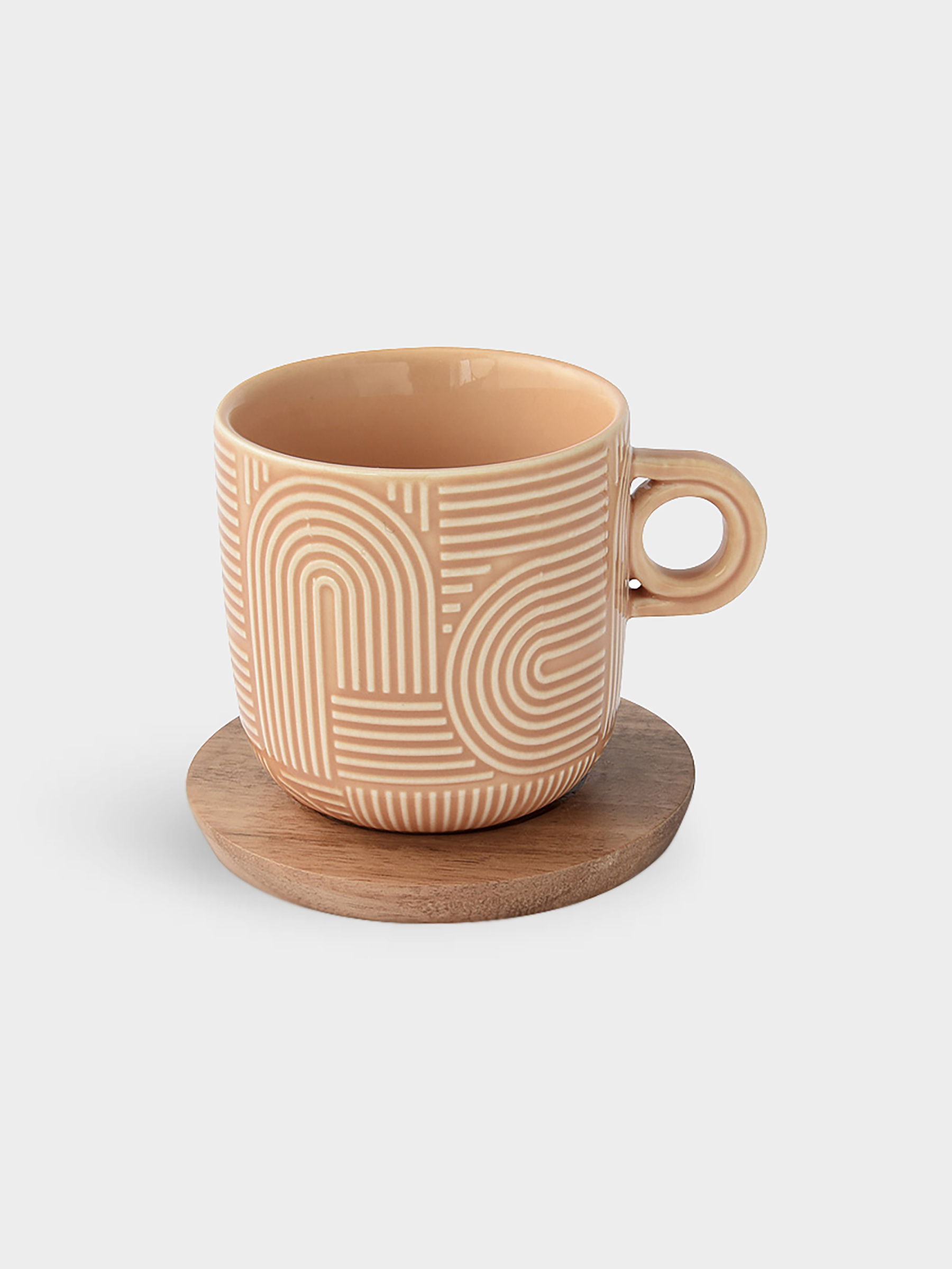 Набор чашек, 2 шт, 0.25 л, бежевый, коричневый, на подставке, акация, Радуга