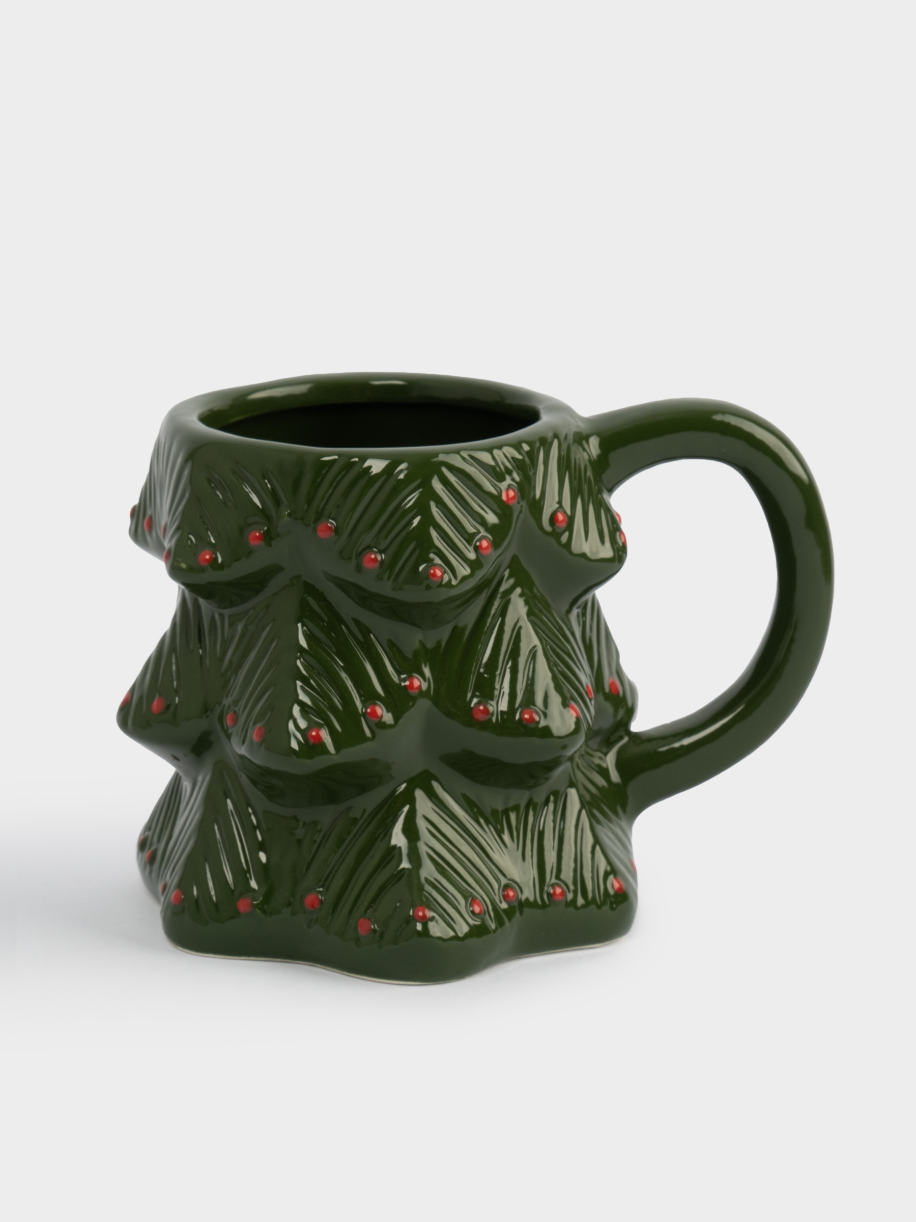 Кружка, 380 мл, керамика, зелено-красная, Елка, Fir