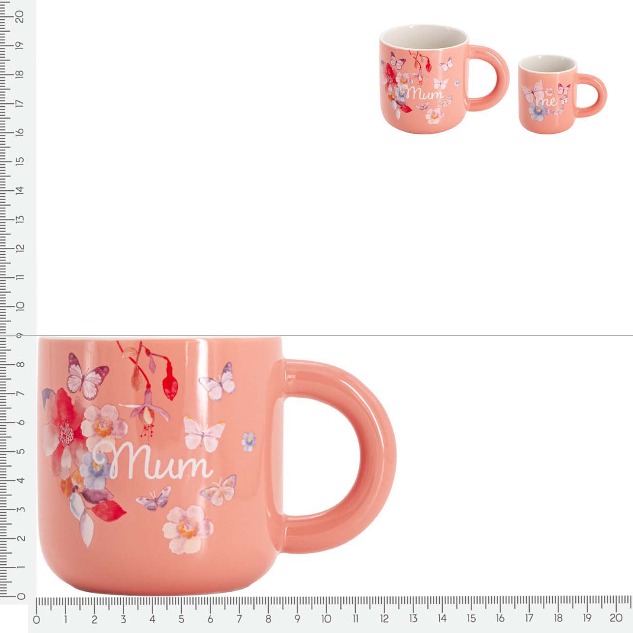 Кружка, 380 мл/120 мл, 2 шт, фарфор P, светло-оранжевая, Цветы, Camilla