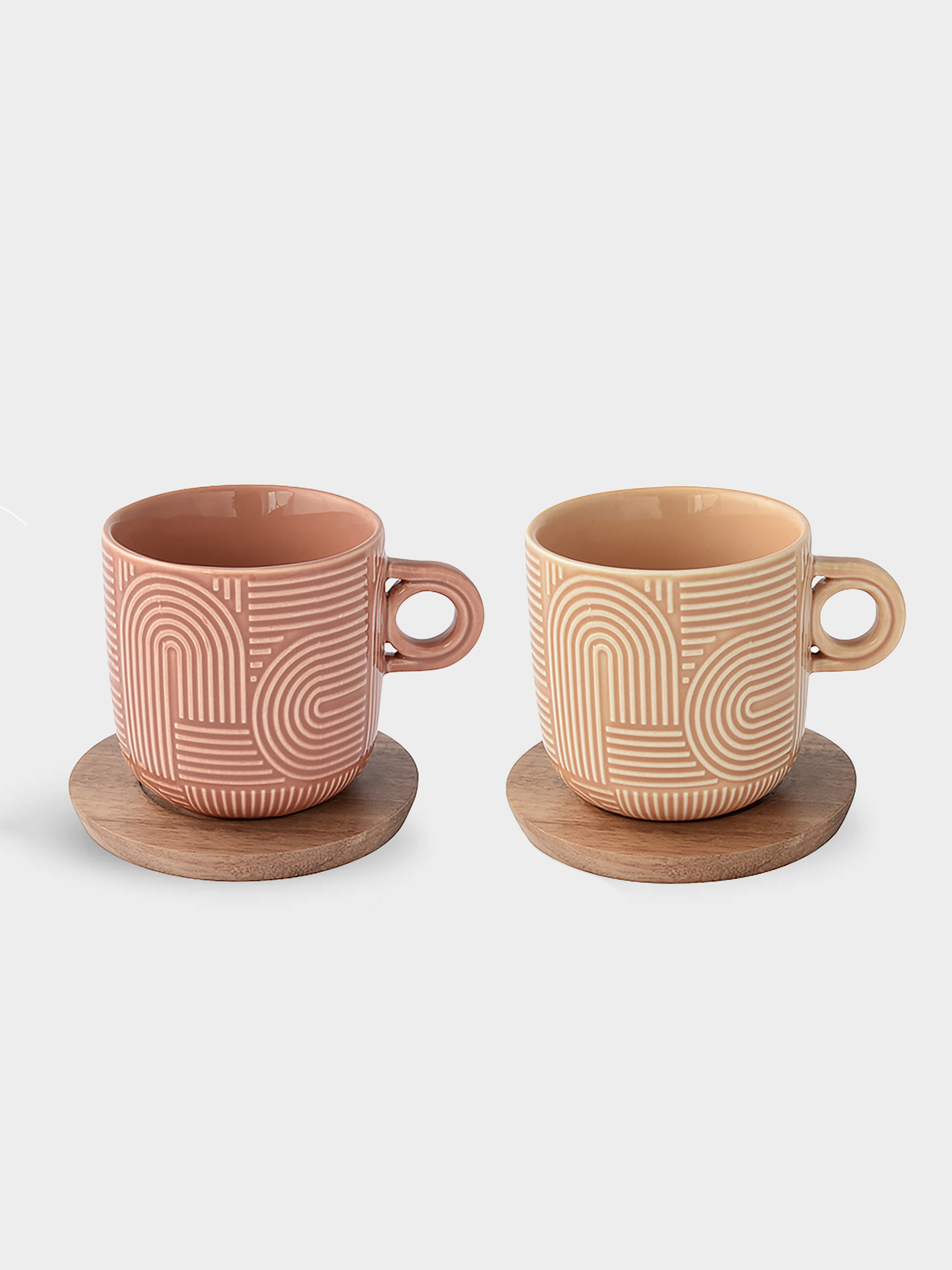 Набор чашек, 2 шт, 0.25 л, бежевый, коричневый, на подставке, акация, Радуга