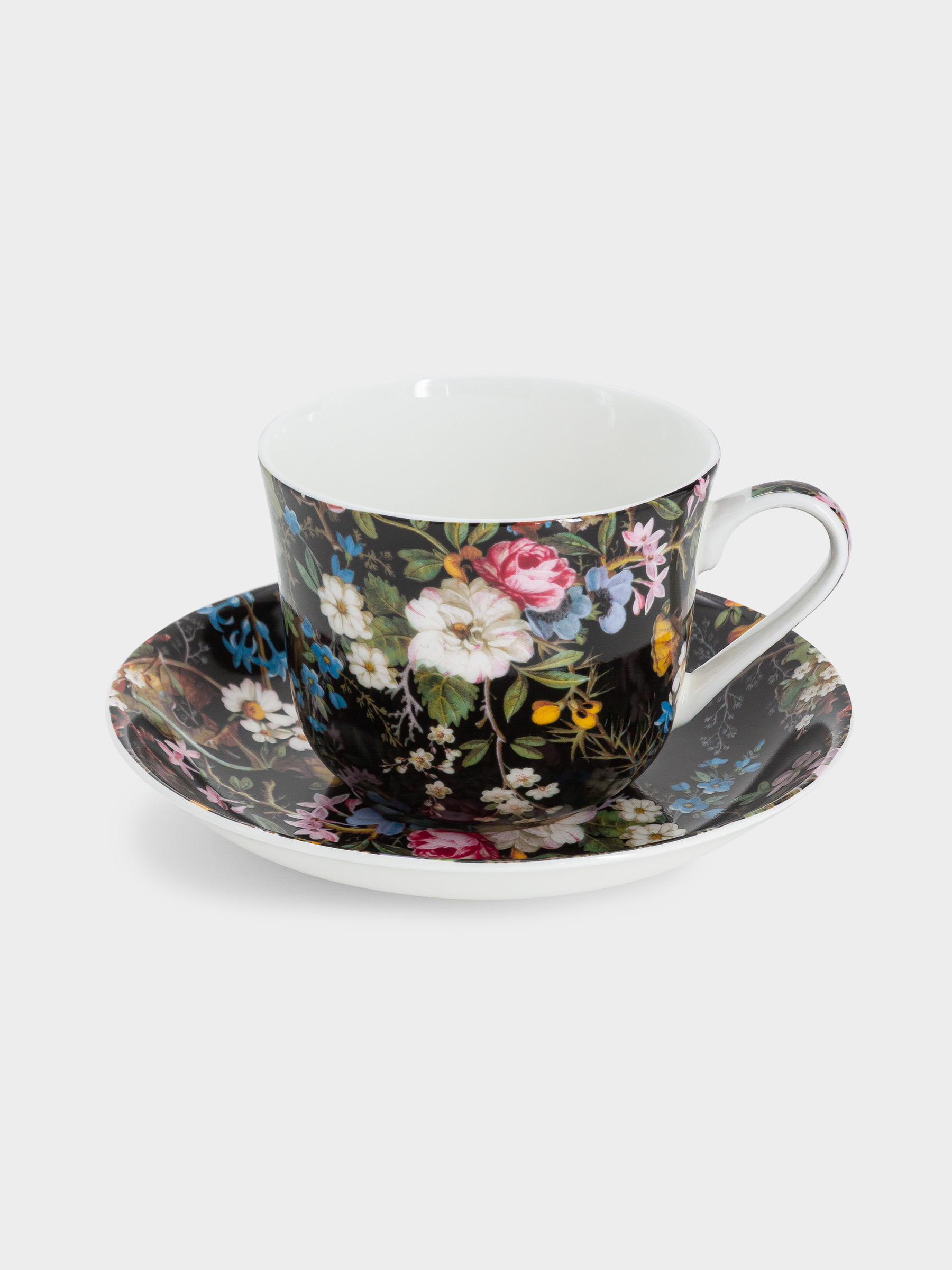 Чашка с блюдцем, 480 мл, Полночные цветы