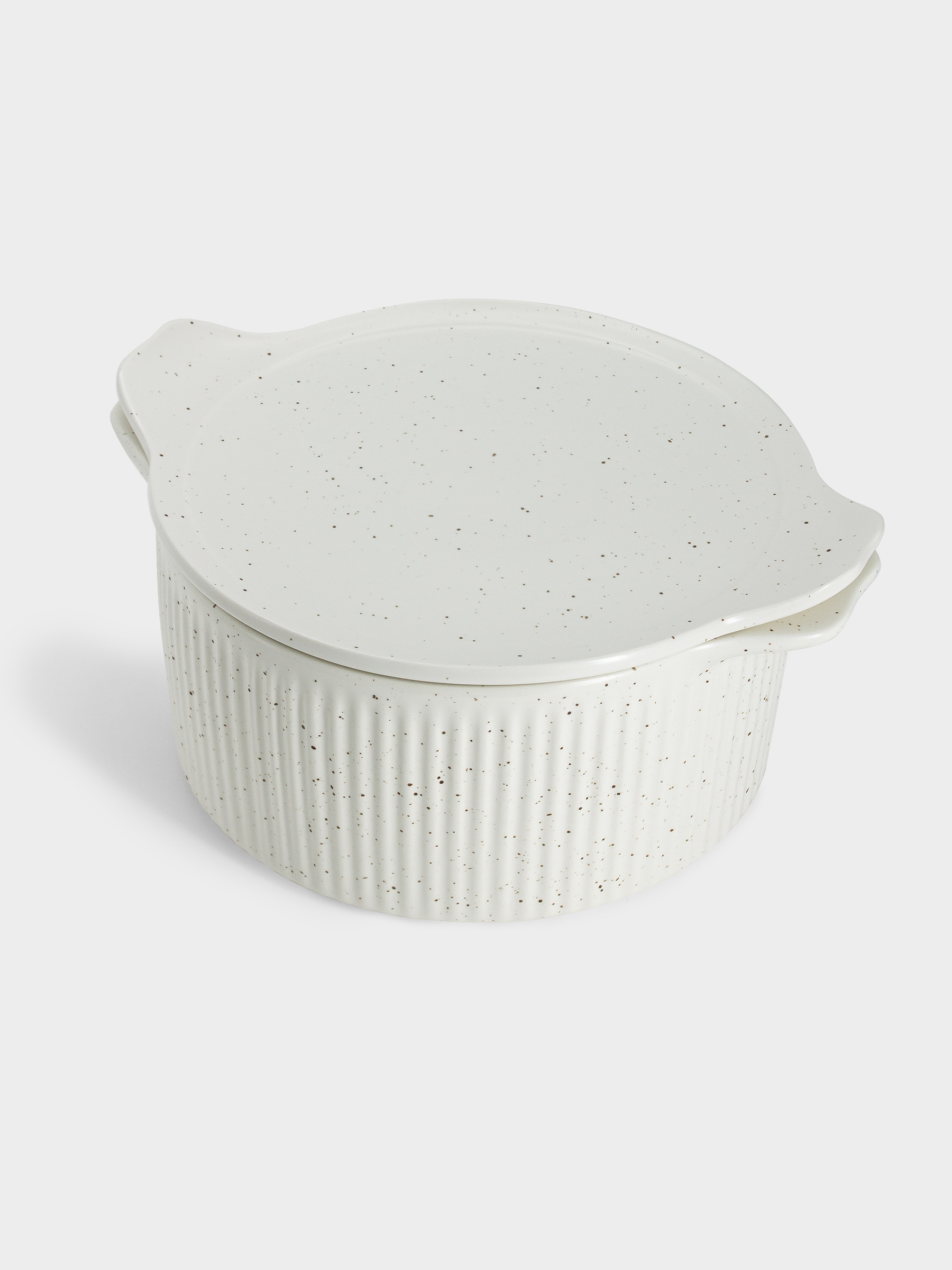 Кастрюля, 3 л, с крышкой, фарфор P, круглая, молочная, в крапинку, Speckle