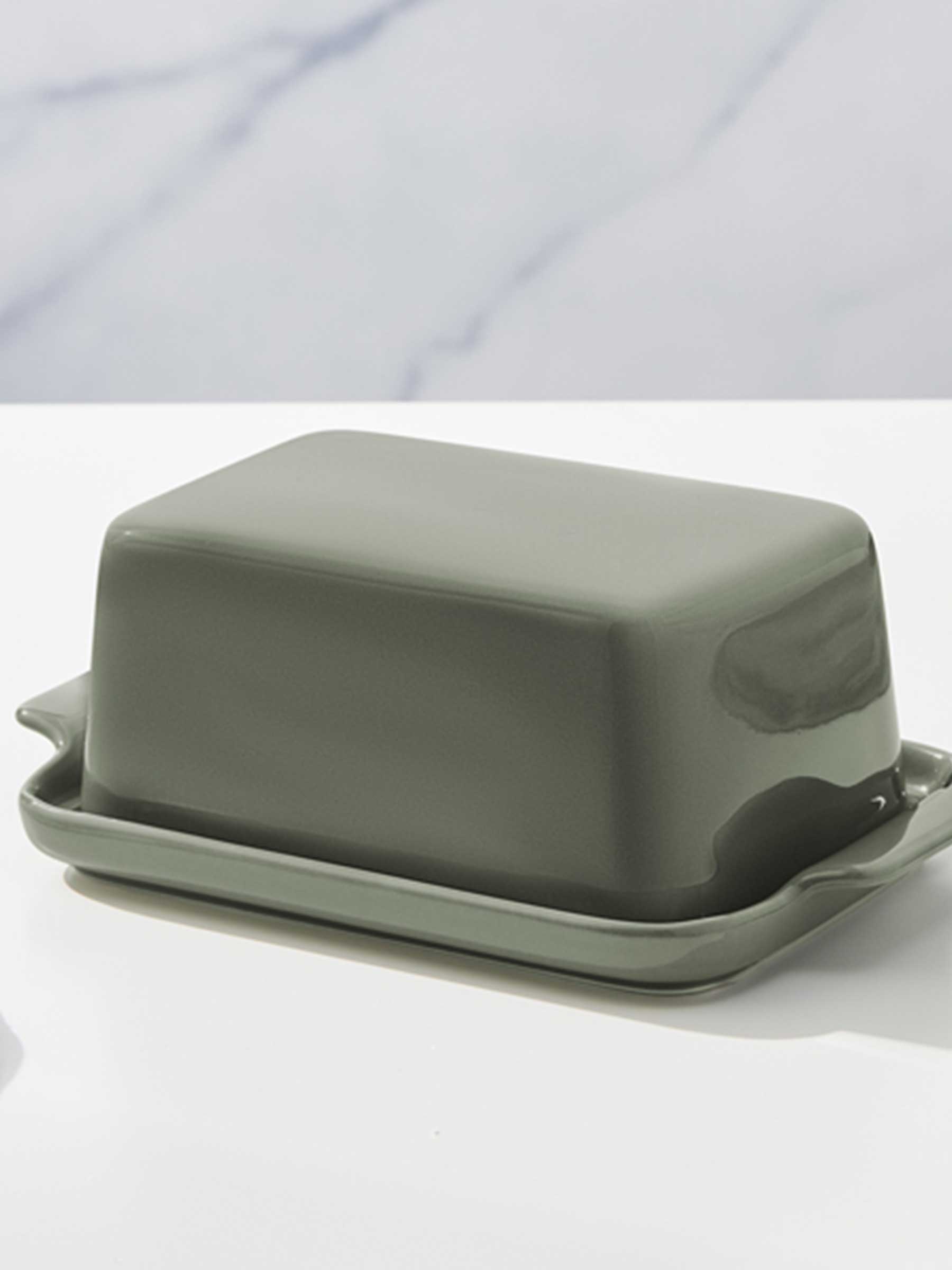 Маслёнка, 20х12 см, фарфор P, серо-зеленая, Indulgence