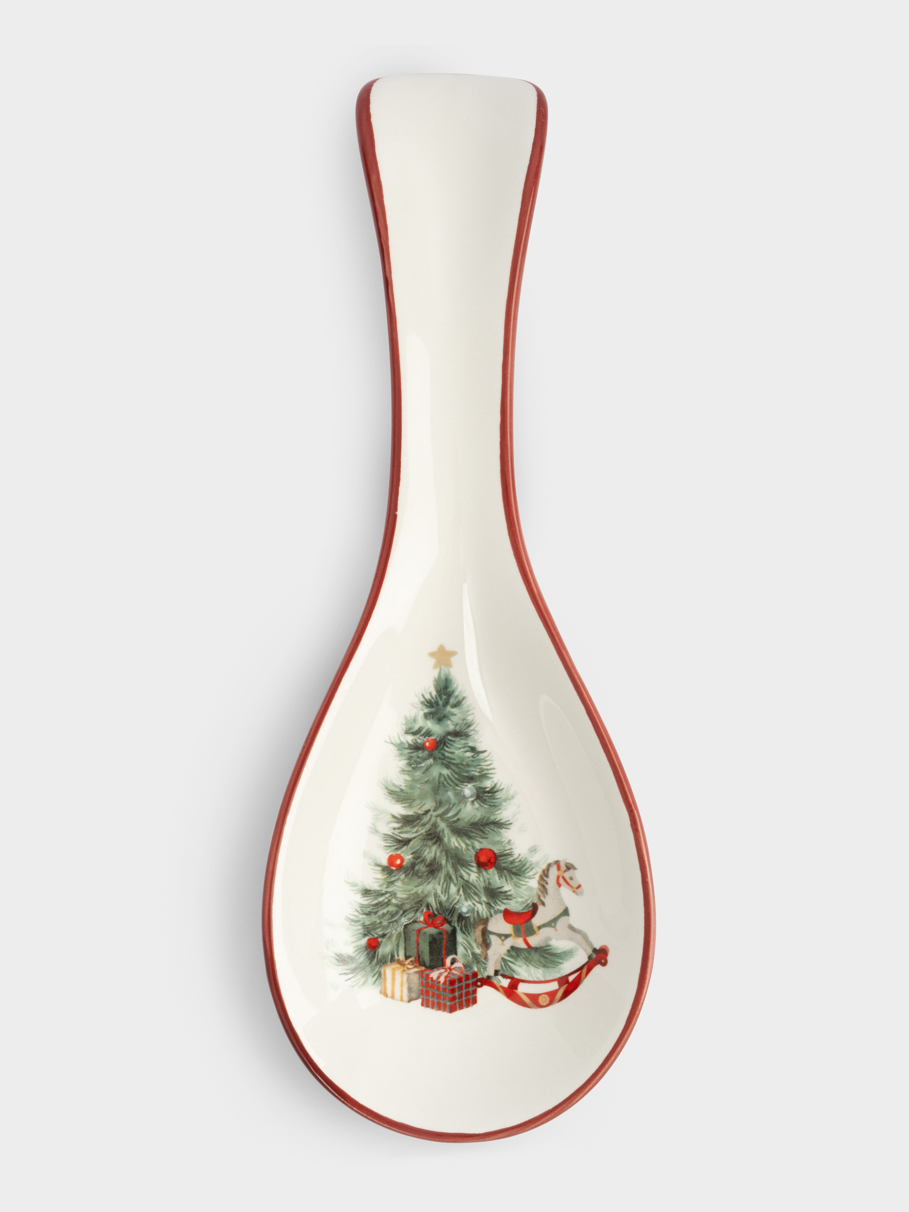 Подставка под ложку, 25х9 см, керамика, красная, Лошадка у елки, Festival