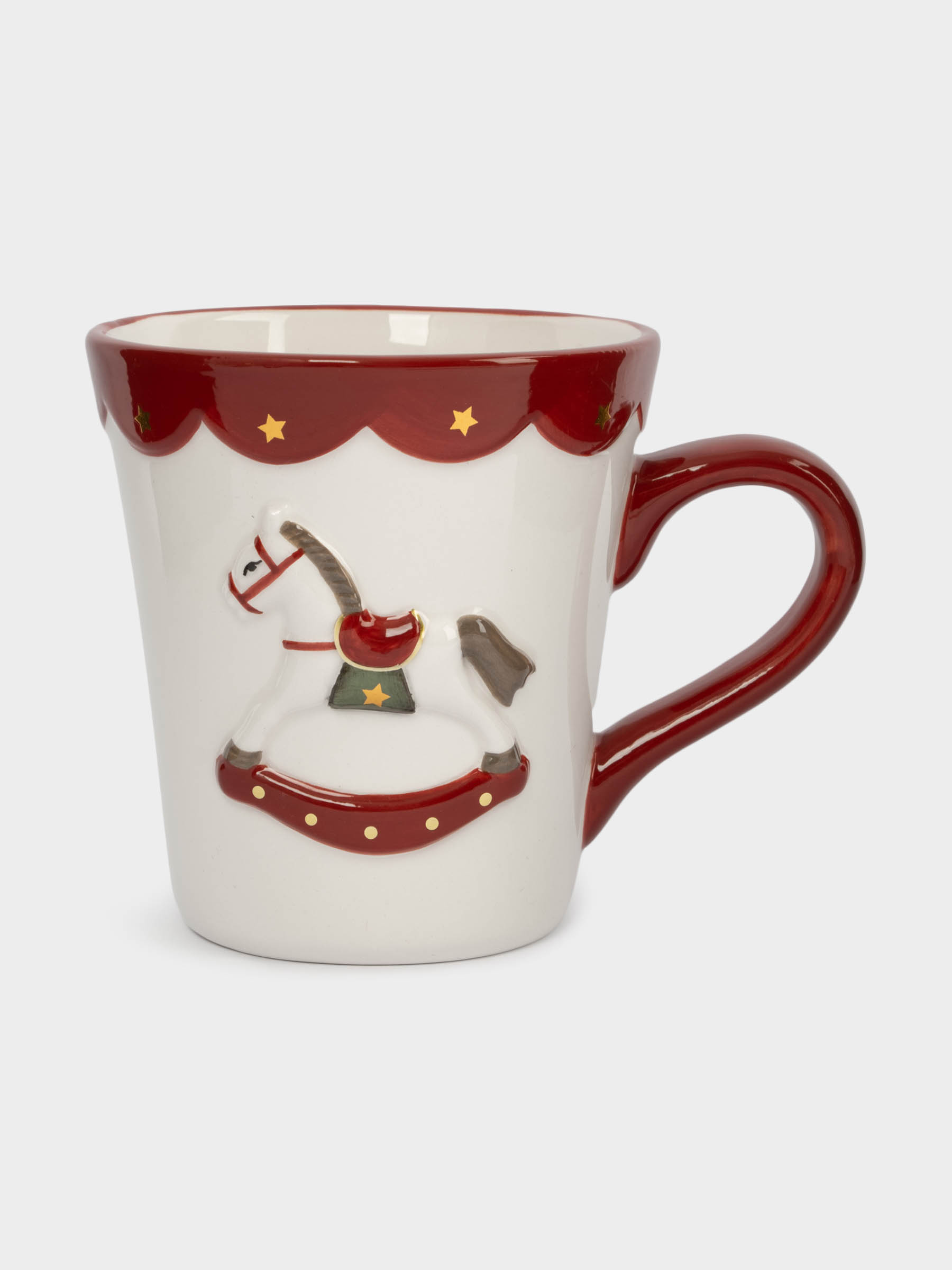 Кружка, 510 мл, керамика, бело-красная, Лошадка-качалка, New year