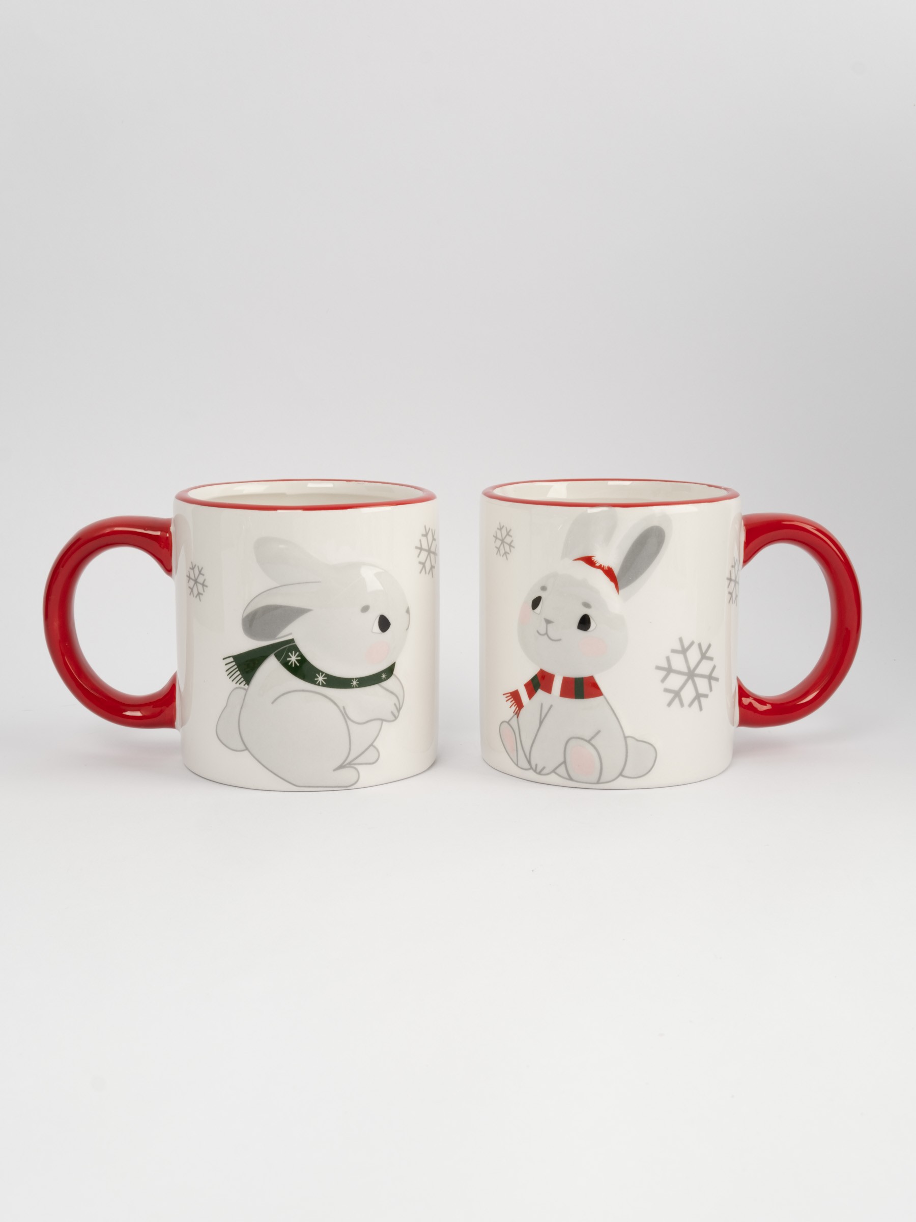 Кружка, детская, 360 мл, 2 шт, керамика, молочно-красная, Зайчики в шарфах, New year