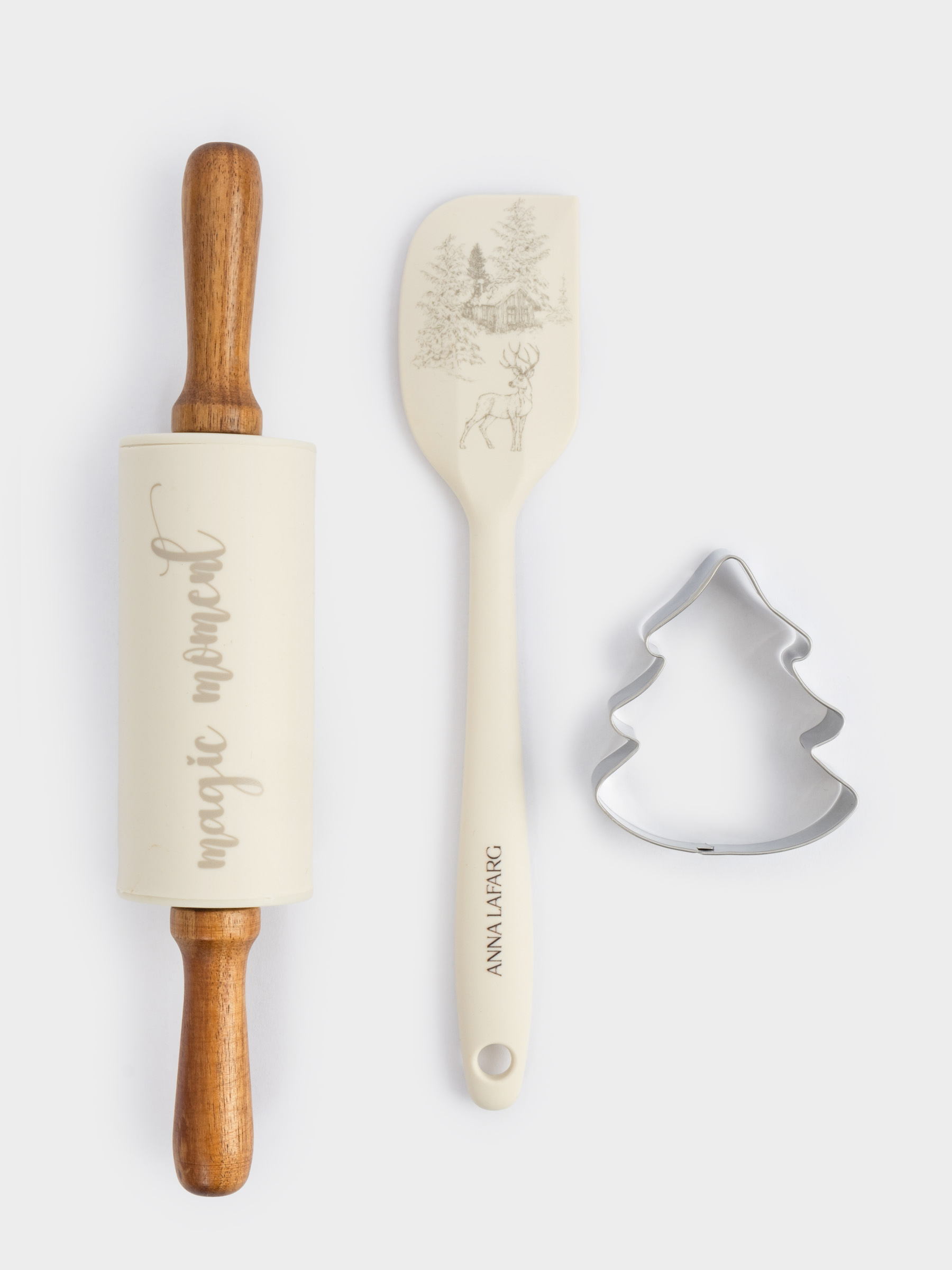 Набор для выпечки, 3 пр, скалка/лопатка/форма, силикон/дерево/сталь, Олень в лесу, Maral grey