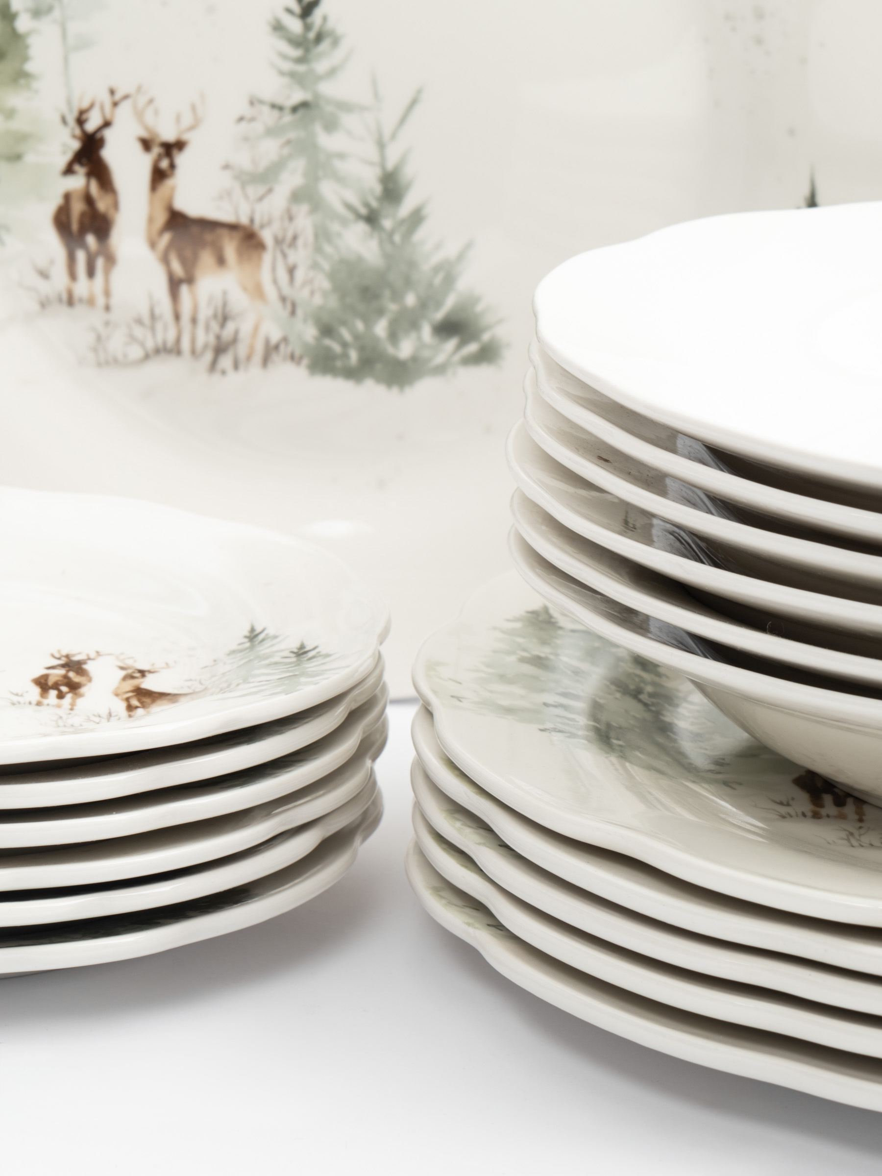 Сервиз обеденный, 6 перс, 18 пр, фарфор P, белый, Олени в лесу, Maral
