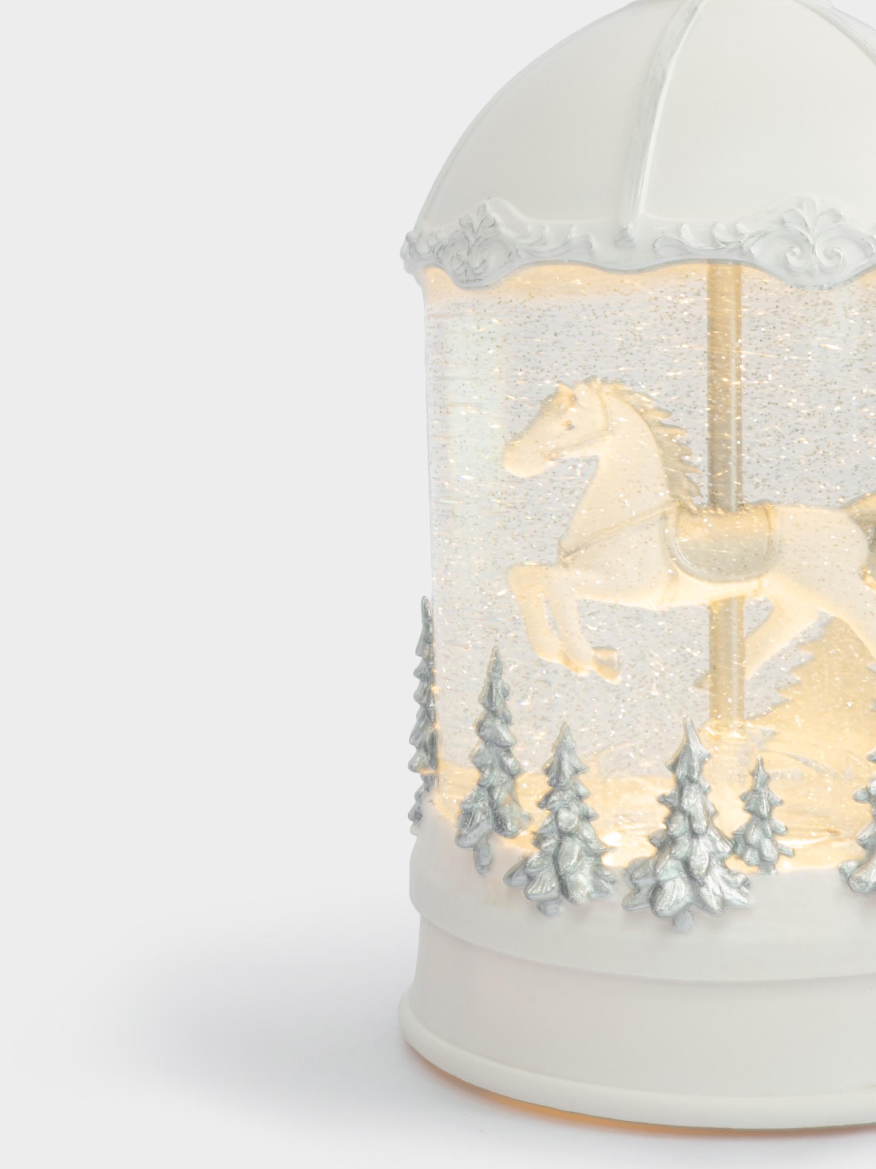 Снежный фонарь, 20 см, с подсветкой, пластик, белый, Лошадь под куполом, Horse