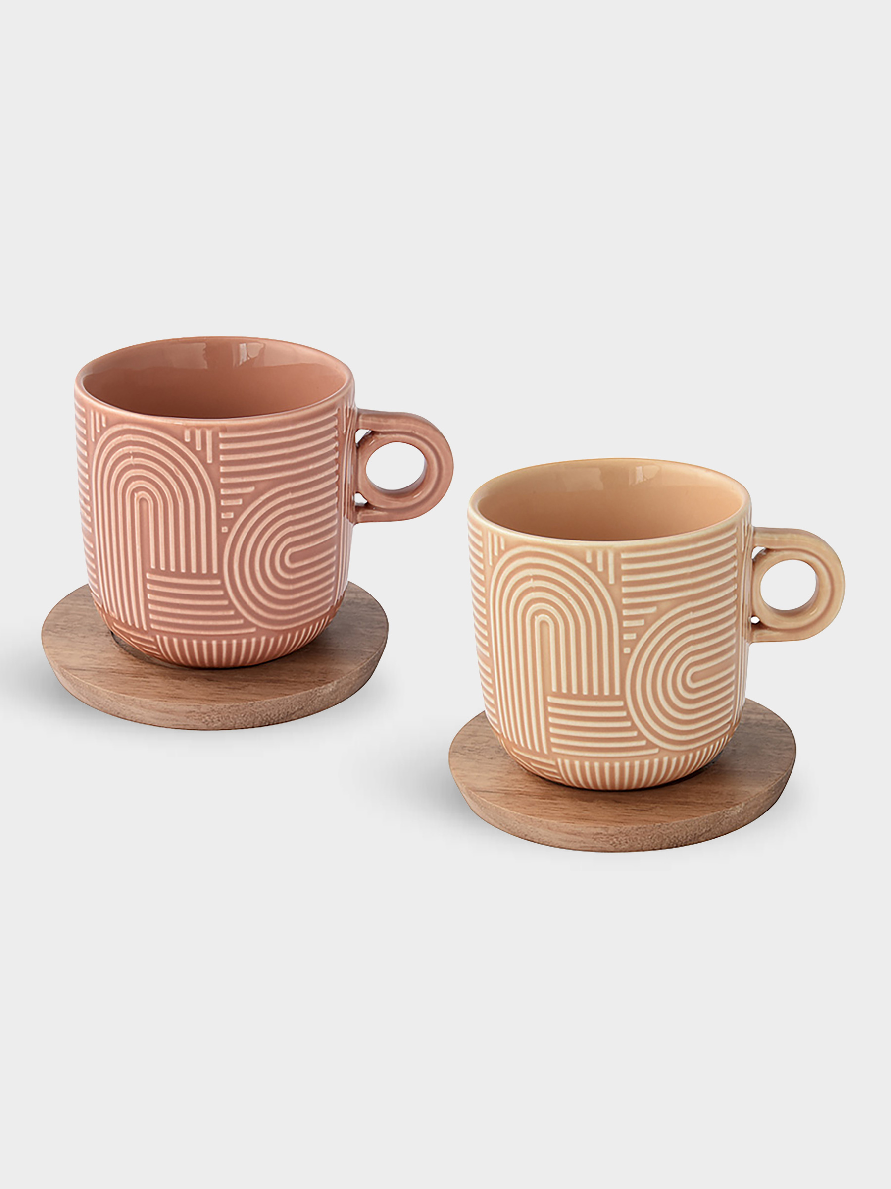 Набор чашек, 2 шт, 0.25 л, бежевый, коричневый, на подставке, акация, Радуга