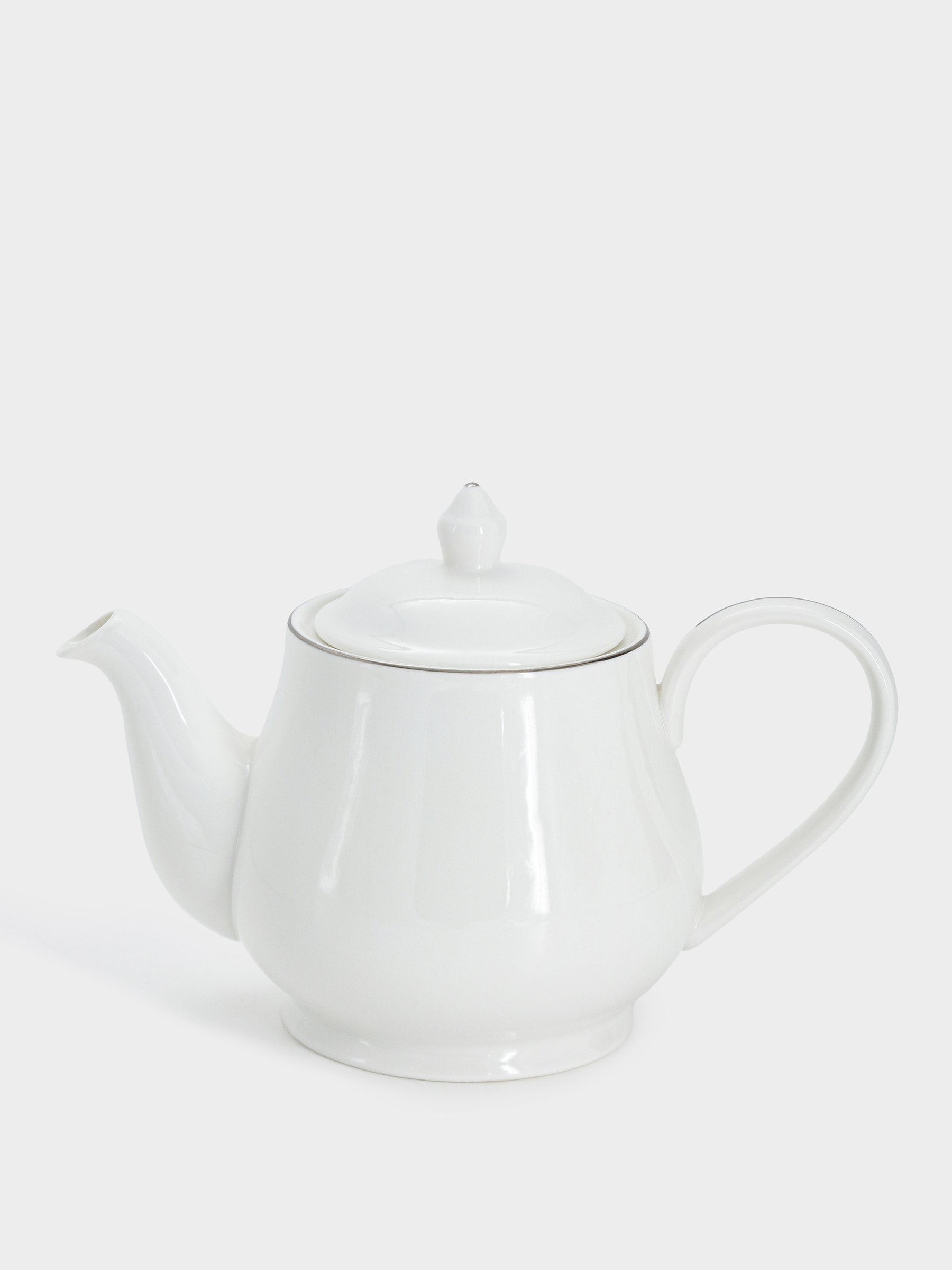 Чайник заварочный, 1 л, фарфор P, белый, с серебристым кантом, White Platinum