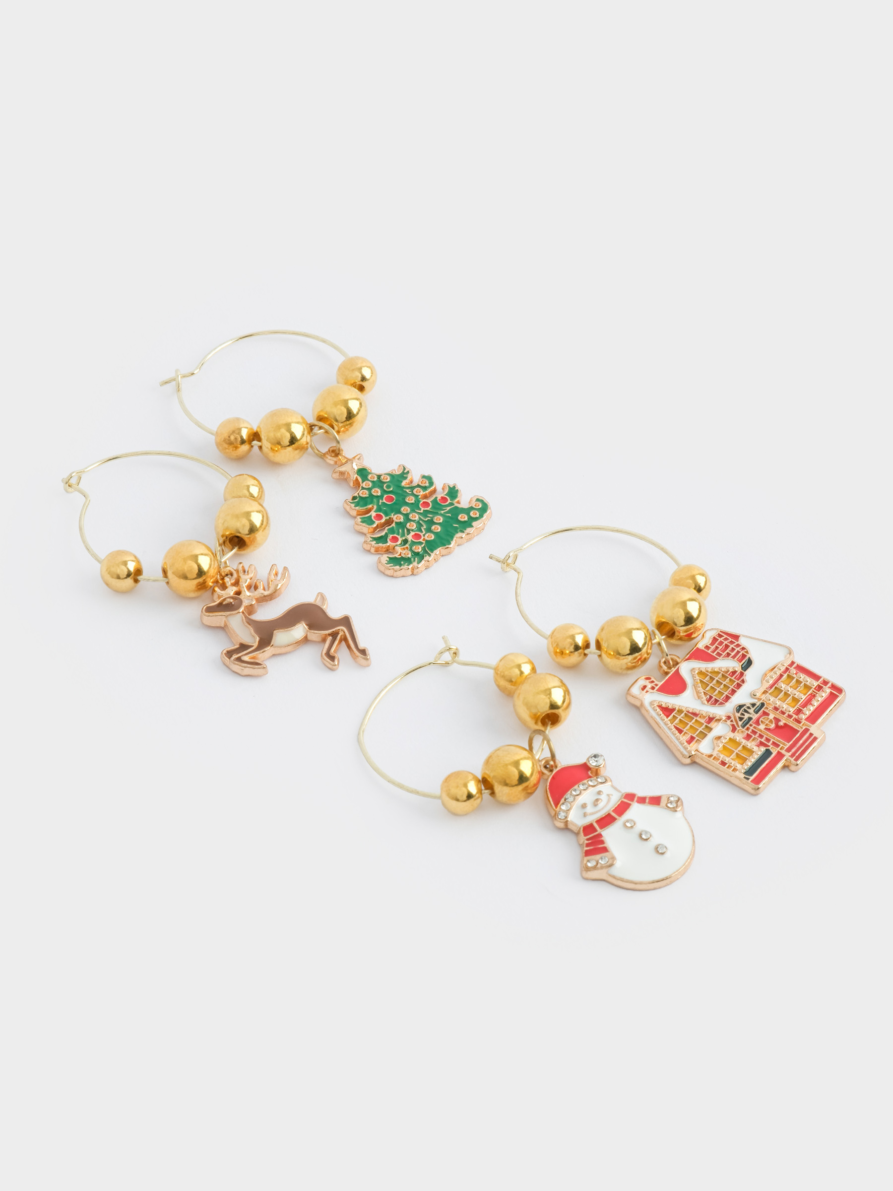 Подвеска для бокала, 4 шт, металл/стразы, Новогодние символы, New year