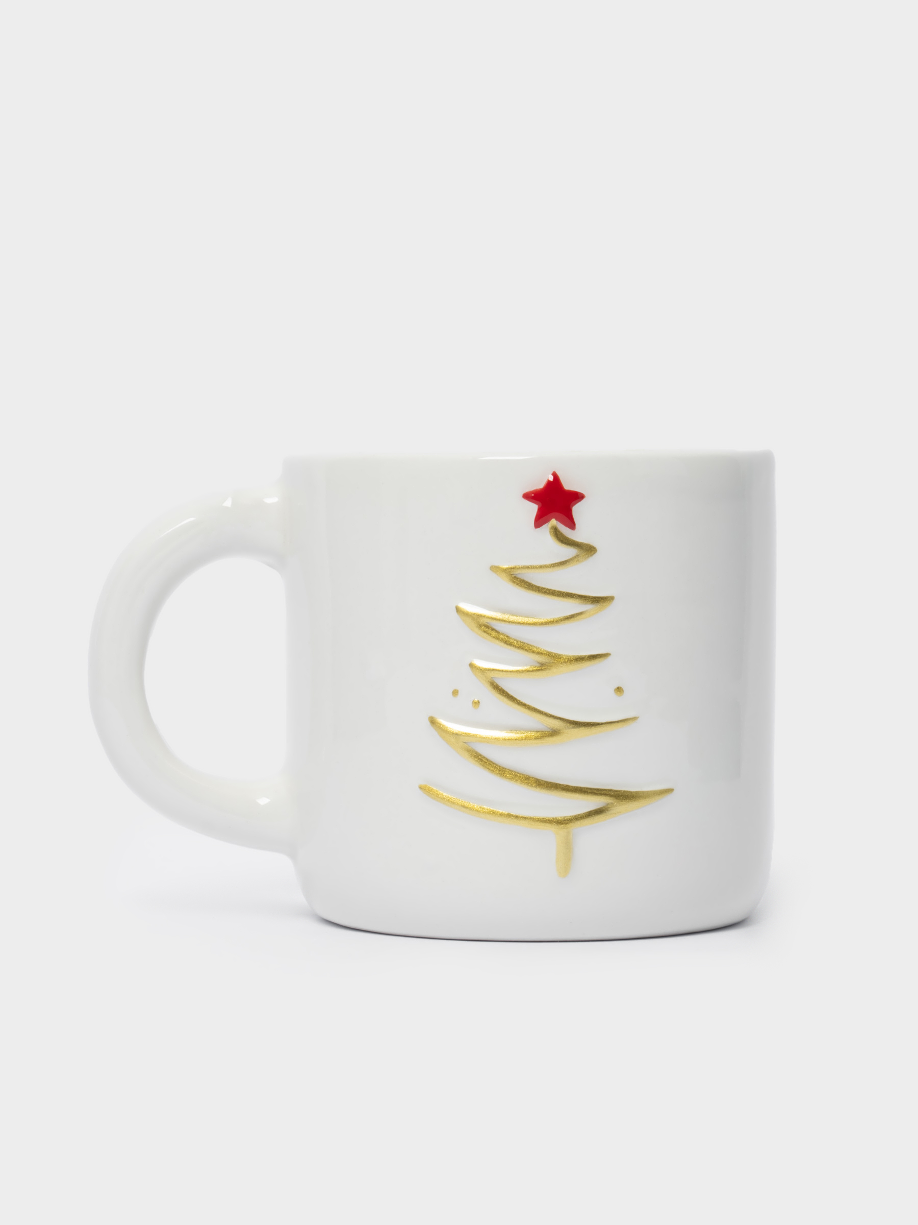 Кружка, 340 мл, керамика, молочно-золотистая, Ель со звездой, New year