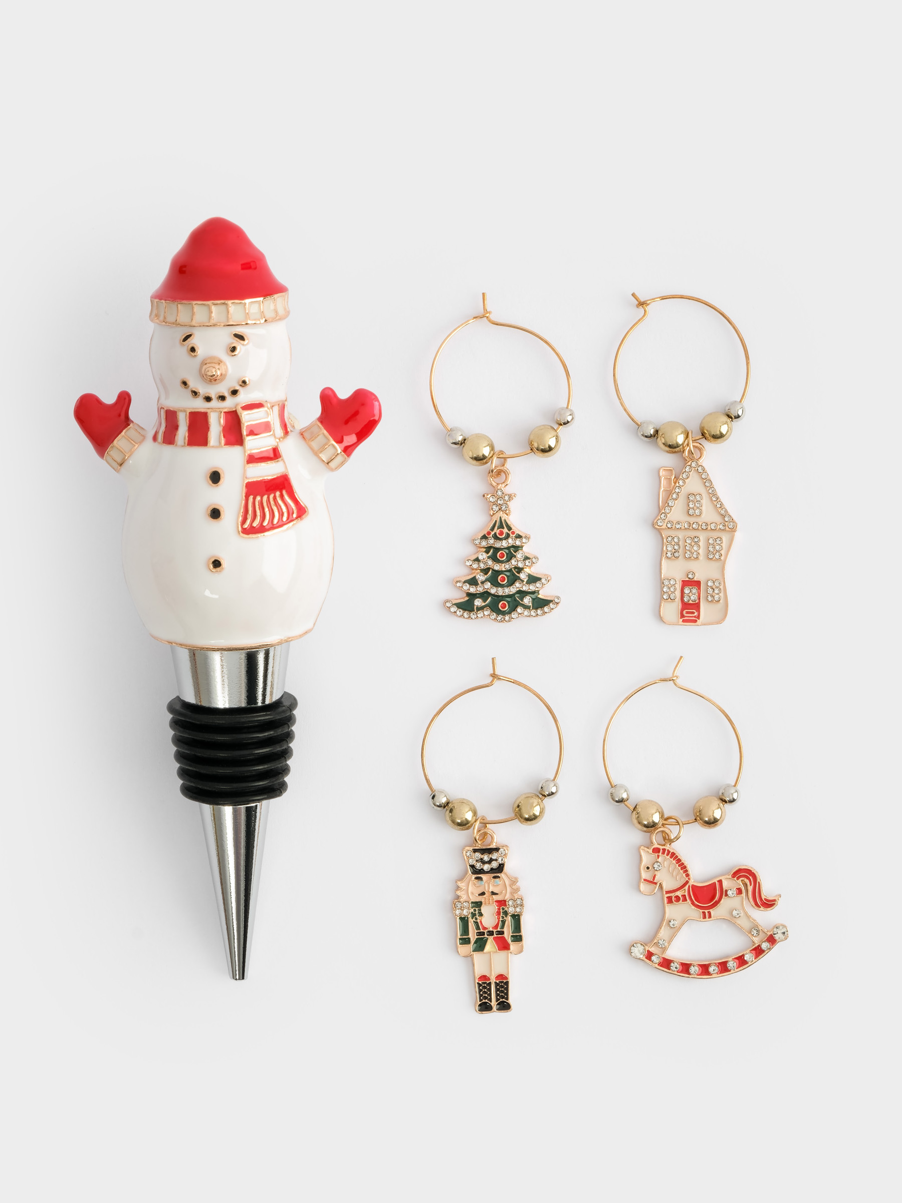 Пробка для винной бутылки с подвесками, 5 пр, металл/стразы, Снеговик, New year